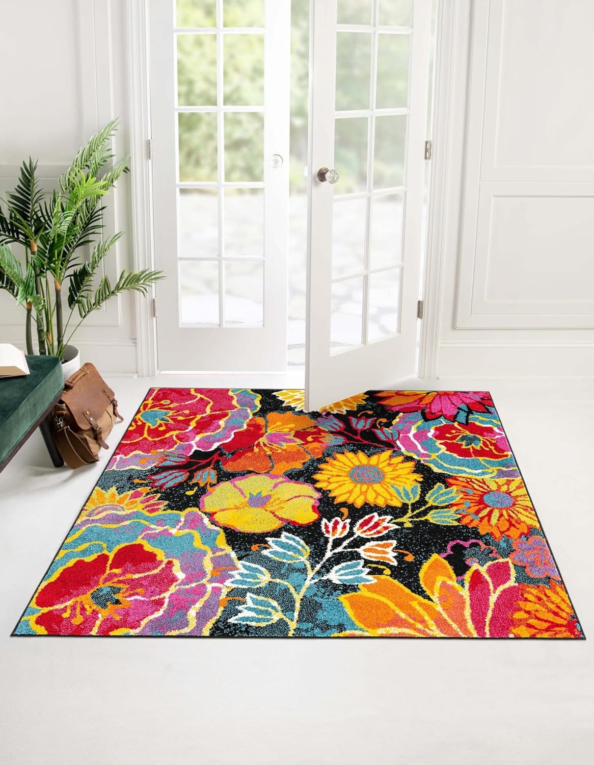 Rugs.com Tuscany Collection Rug – 5 Ft Square Black Medium-Pile Rug Perfect for Living Rooms, Kitchens, Entryways