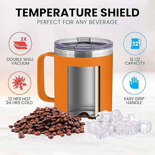Miniatura 2 de Zulay - Taza de café aislada de 12 onzas con tapa, taza de campamento de acero inoxidable con asa, taza aislada al vacío de doble pared Duracoated