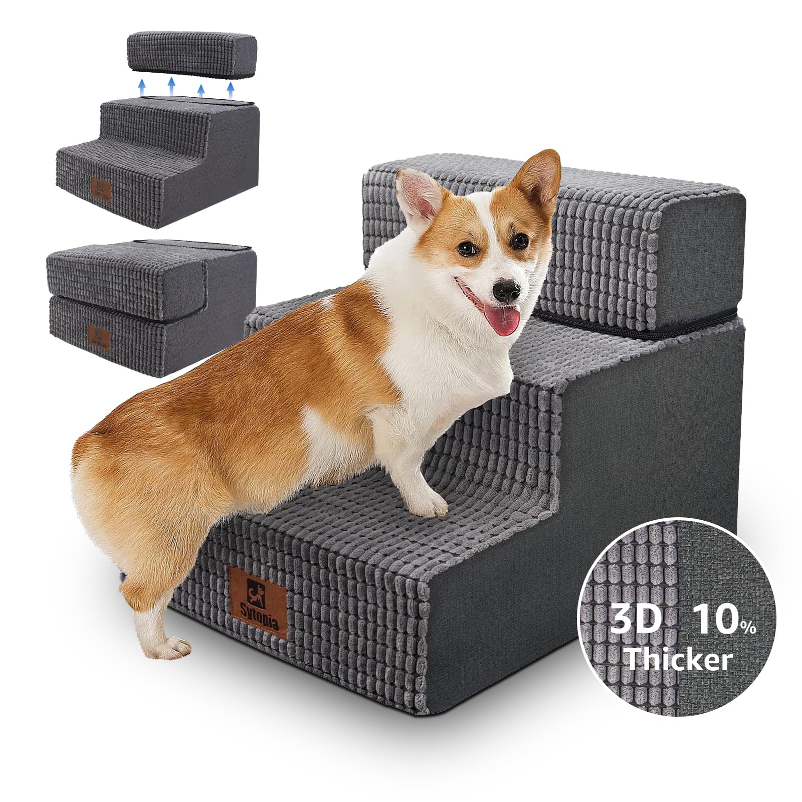 Sytopia Escalier antidérapant pour chien et chat avec mousse haute densité et housse amovible, 45 x 38 x 34 cm