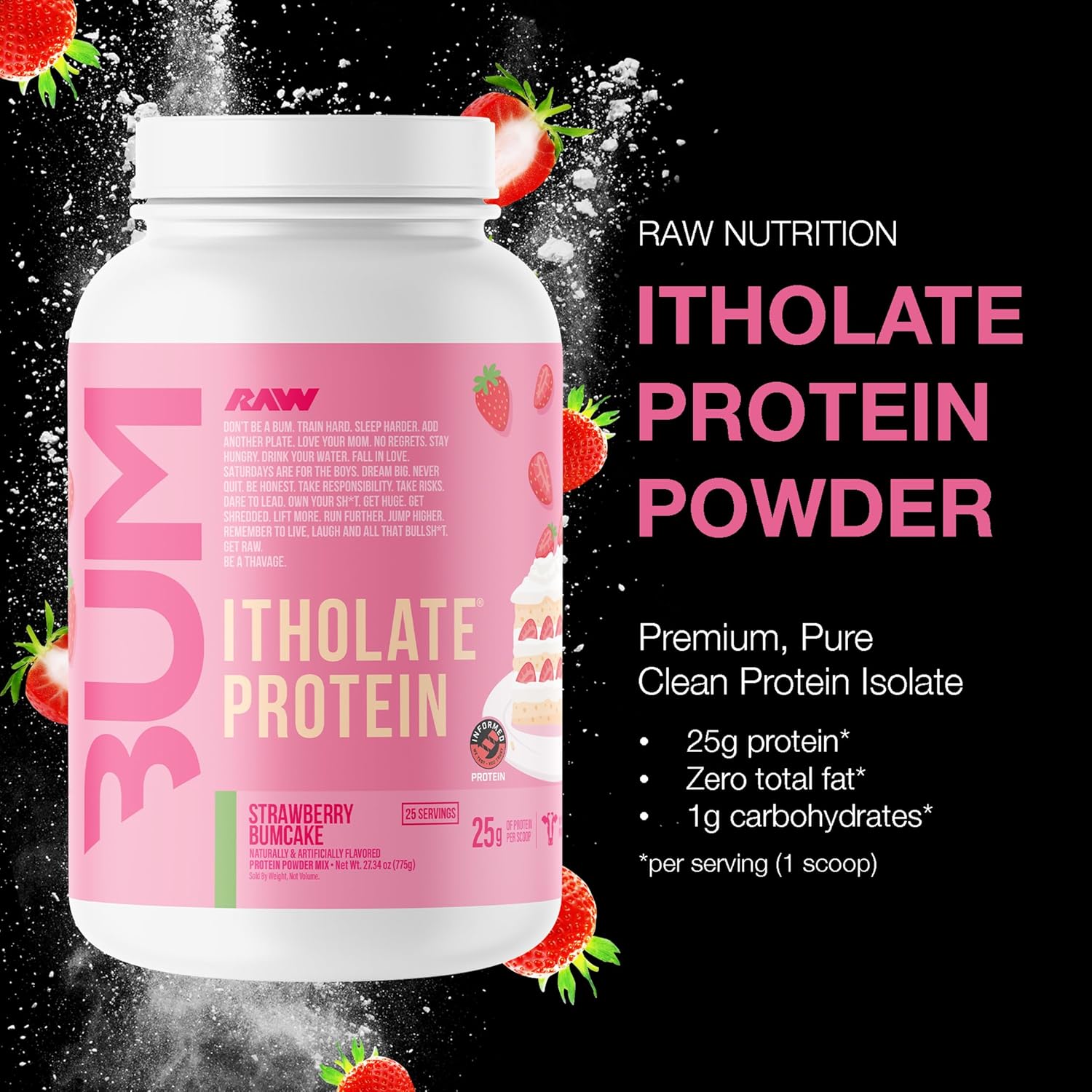 RAW Whey Isolate Protein Powder, Strawberry BumCake (CBUM Itholate Protein) - 100% Grass-Fed Sports Nutrition Powder for Muscle Growth & Recovery - Low-Fat, Low Carb, Naturally Flavored - 25 Servings image 2