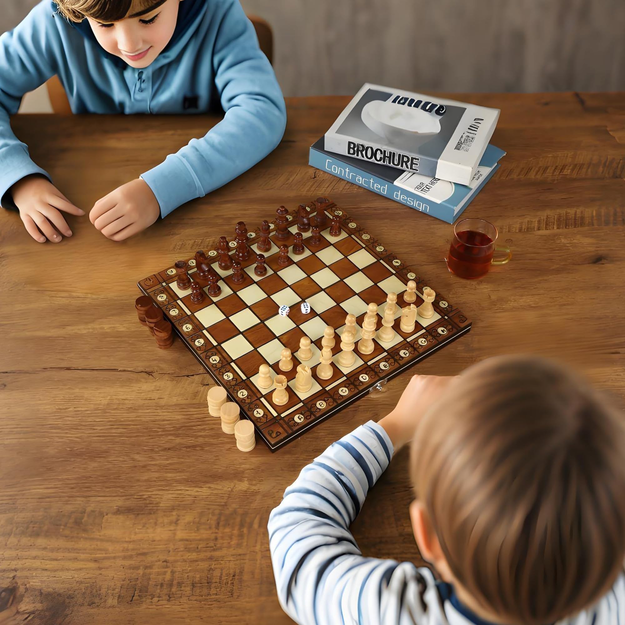 Jeu D'échecs, 3 en 1 Jeu d'échecs magnétique Bois,29 x 29 cm, échiquier de Voyage pour Adultes et Enfants, Portable Pliable Les fêtes, activités Familiales