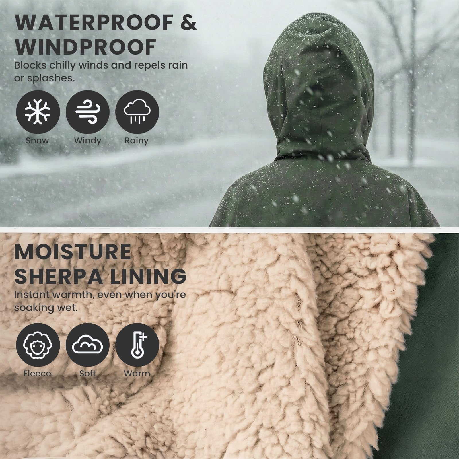 Owntop Bata Cambiadora Impermeable para Adultos y Niños - Parka de Natación de Manga Larga y Talla Grande con Forro Polar, de Secado Rápido y Abrigada | Ideal para Surf, Playa, Natación y Camping