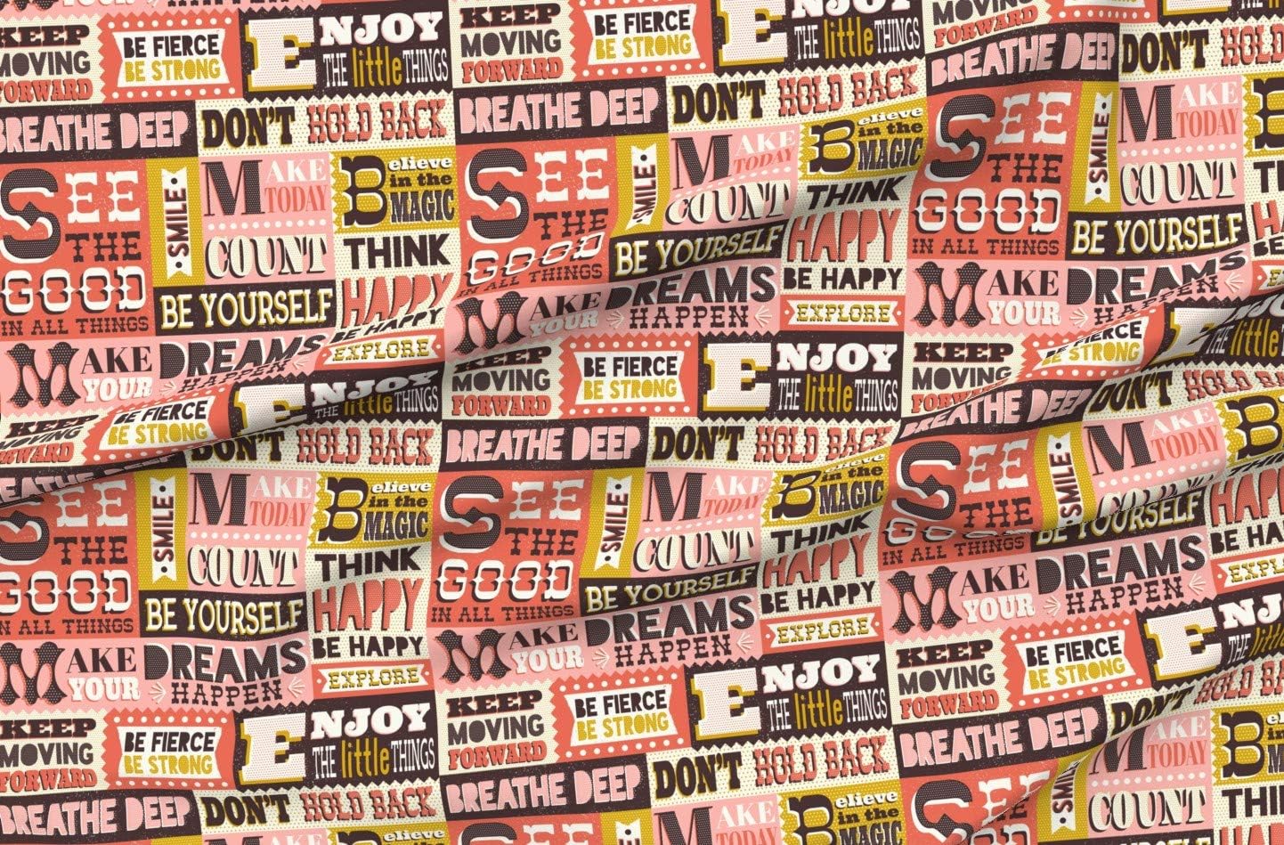 Spoonflower Fabric - Affirmations Typography Pink Retro Printed on Minky Fabric by The Yard - Sewing Baby Blankets Quilt Backing Plush