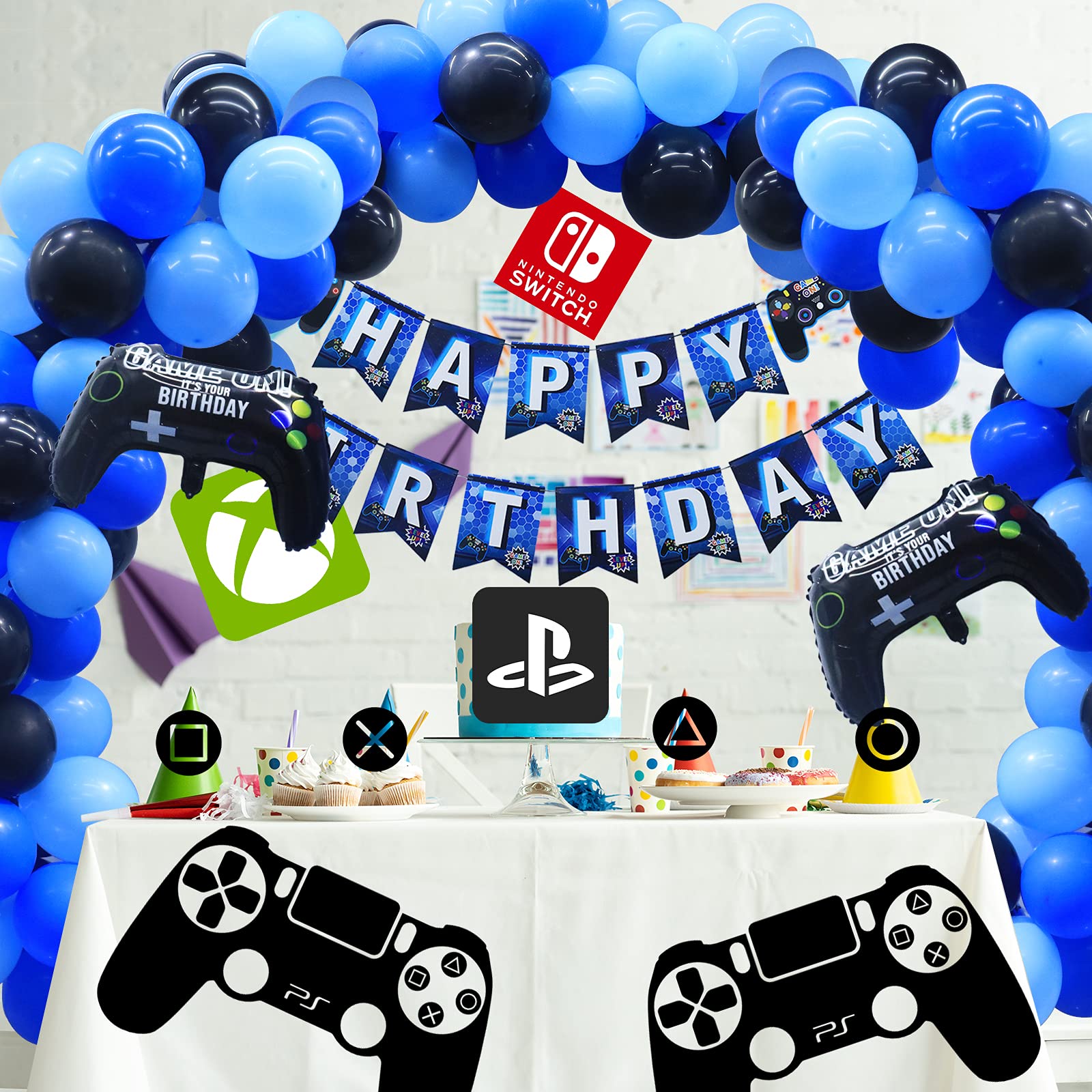 Video Game Party Supplies Birthday Decorations for Boys 98 Pack Blue Black Balloons Garland