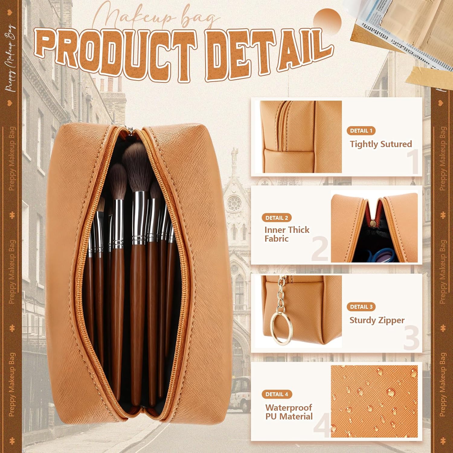 Chunful 24 Pcs Preppy Makeup Bag PU Leather Cosmetic Bag Bulk Makeup Plain Pouch Waterproof Toiletry Purse for Women Traveling Preppy Pencil Case Valentine's Day Gifts(Brown Series)