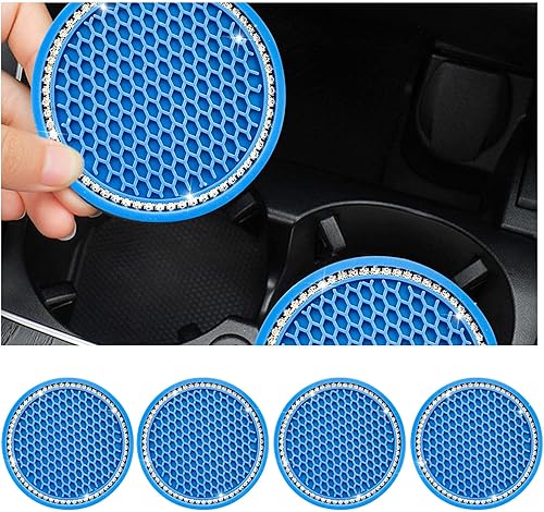 Dickno 4 posavasos brillantes para automóvil, 2.75 pulgadas, con diamantes de imitación de cristal, tapete antideslizante y duradero para taza de