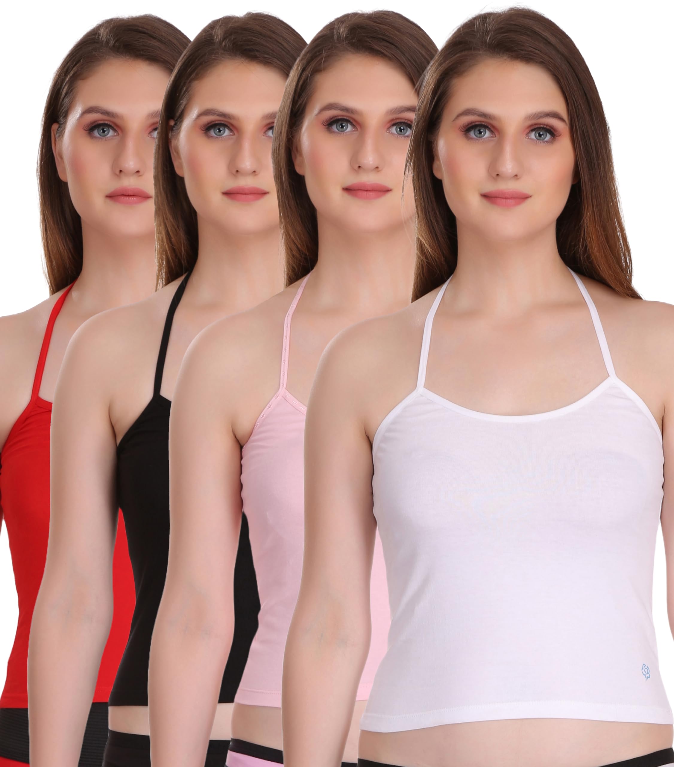 selfcare Women's Solid Cotton Blend Short Slip Halter Neck Camisoles Combo Set (Pack of 4)-picture-30