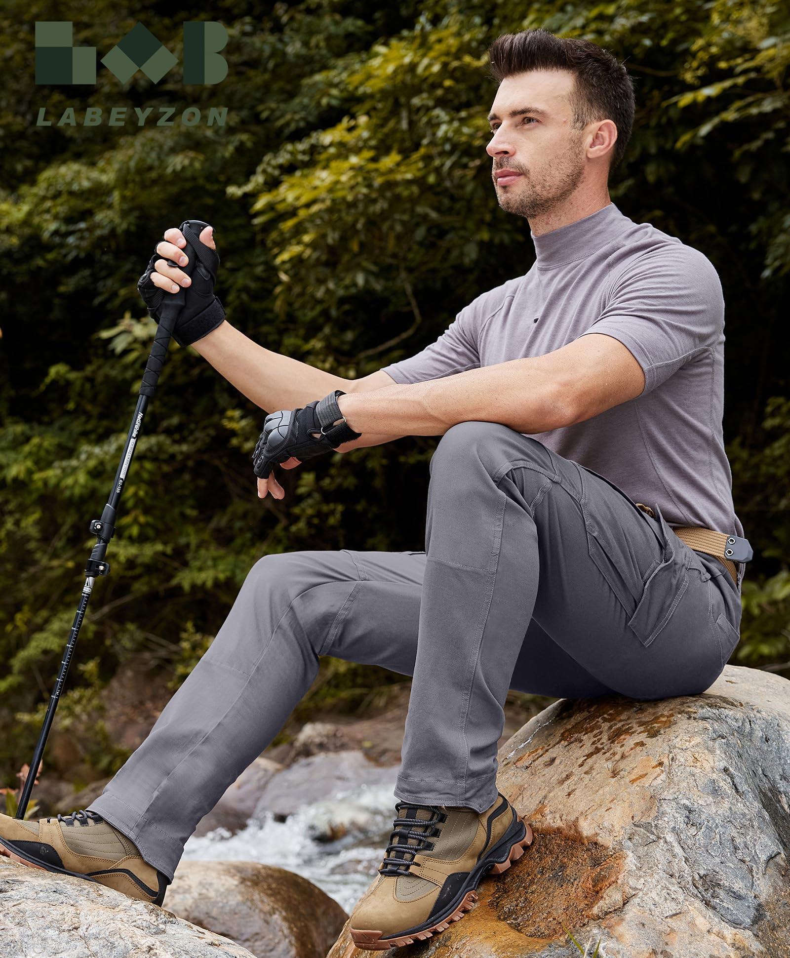 LABEYZON Pantalones de trabajo casuales para hombre, ligeros, militares, tácticos, con 9 bolsillos