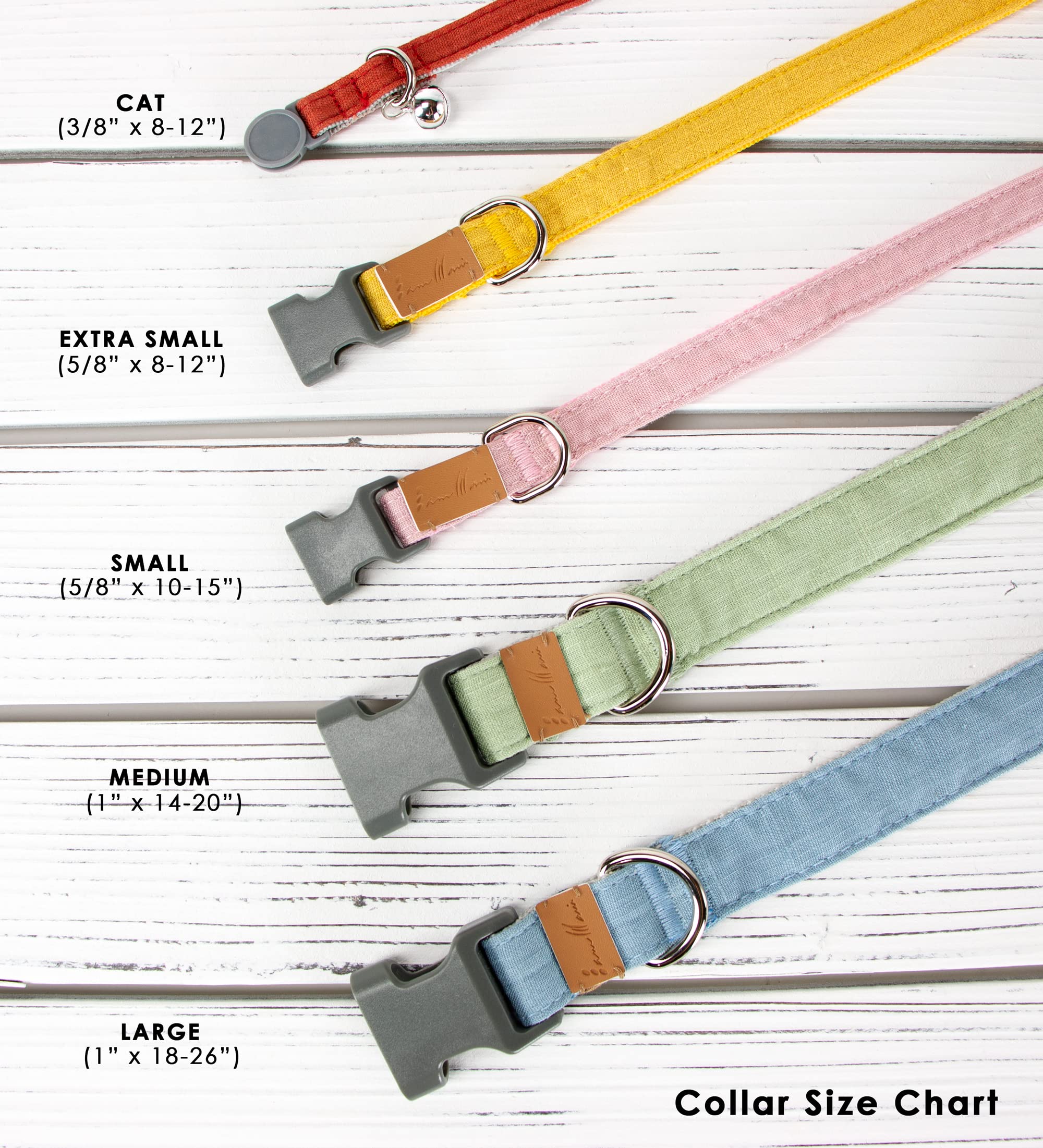 Sam & Maui Collar de gato ajustable de mezcla de lino con hebilla de liberación rápida y campana azul C, MAU.501.01TBL-C