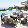 Juego de muebles de patio de aluminio con imitación de veta de madera, 5 piezas beige | Muebles modernos para exteriores con imitación de veta de madera, cojines de 6", sofá conversador de metal para piscina, terraza, incluye fundas 7