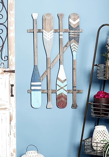 Vista 36 de Deco 79 Decoración de pared con remo de madera para el hogar, letrero de playa con detalles azules y detalle de cuerda, arte de pared de 6 x 2 x 47