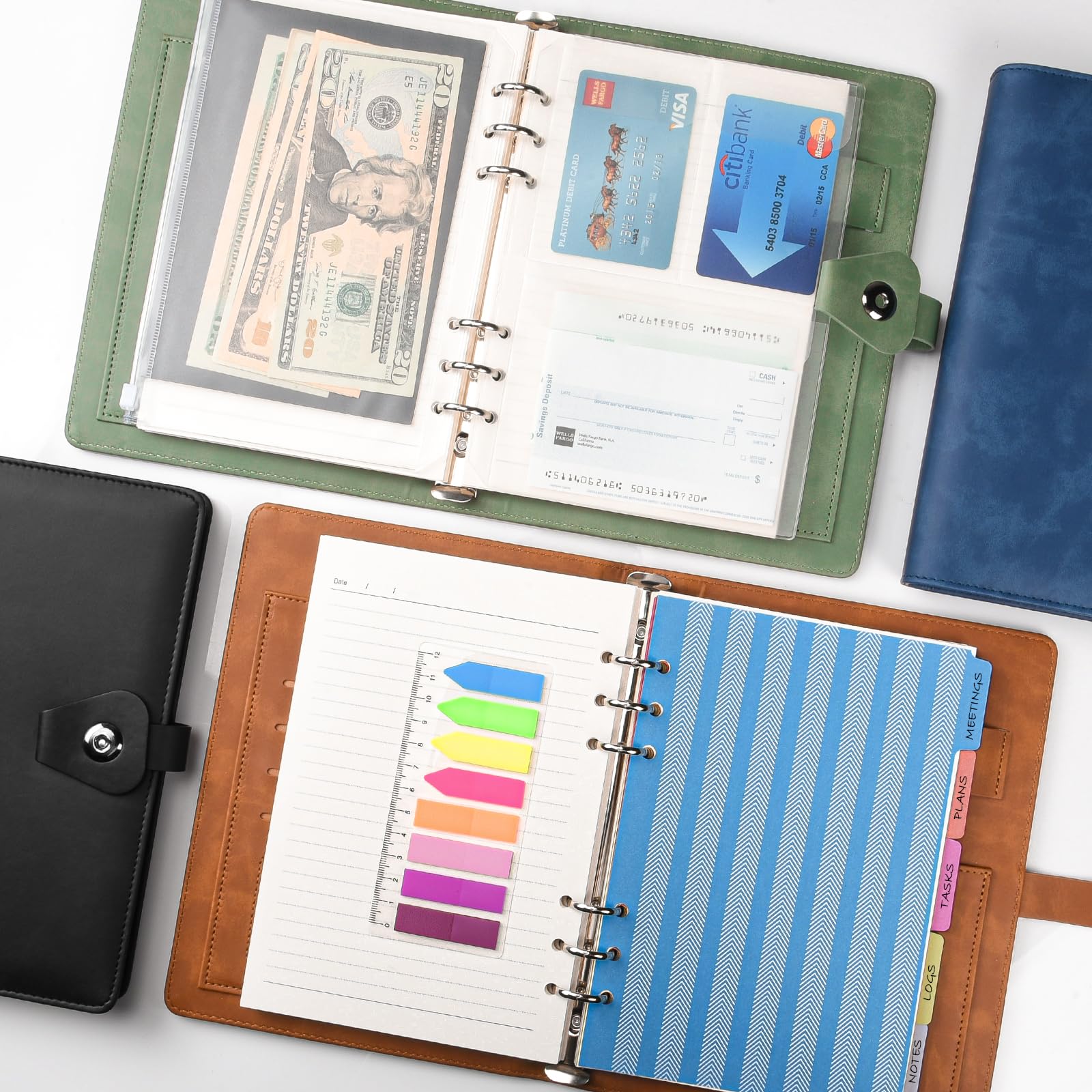 A5 Ringbuch, Ringbuch A5 Nachfüllbar mit 100 Blätter Nachfüllpapier, Leder Notizbuch mit Bindertaschen, Binder Für Schulnotizen Und Reisetagebücher, Geschenk für Mädchen, Jungen (Dunkelblau)