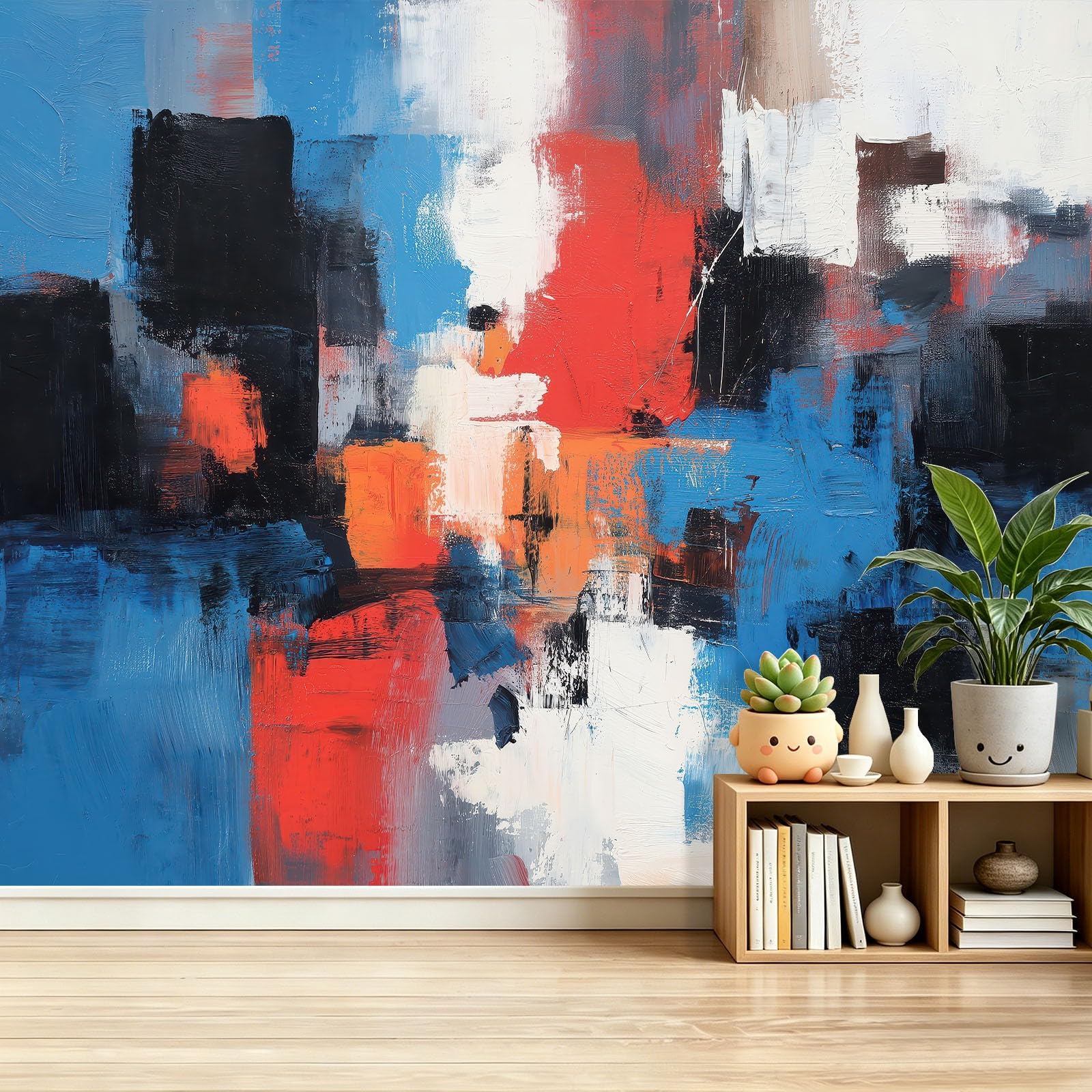 Fototapeta nowoczesna sztuka abstrakcyjna rozpryski tapeta ścienna plakat 350 x 256 cm zdjęcie do sypialni salonu TV ściana loft przemysłowy, niebieski czerwony