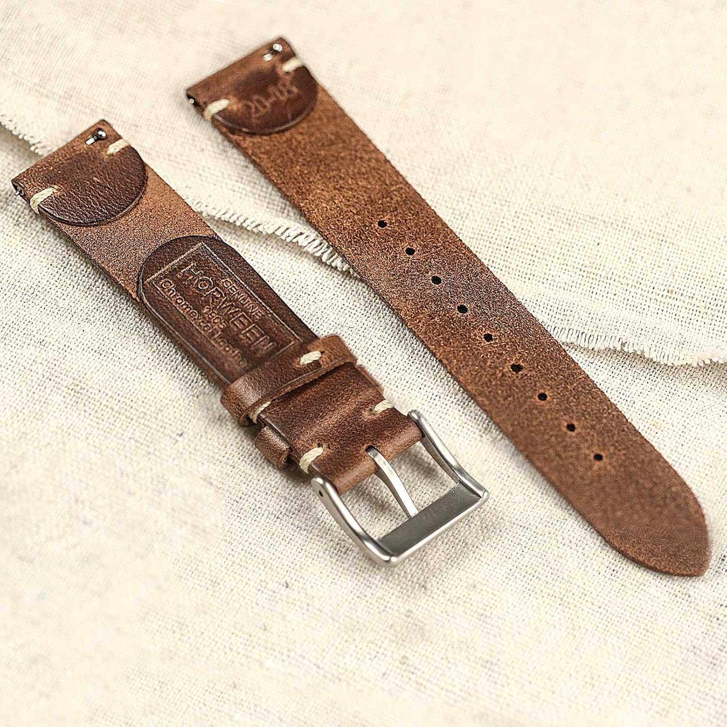 Soft Horween Leather Watch Strap for Women, 19mm Leather Watch Bands, Quick Release Handmade Soft Vintage Replacement