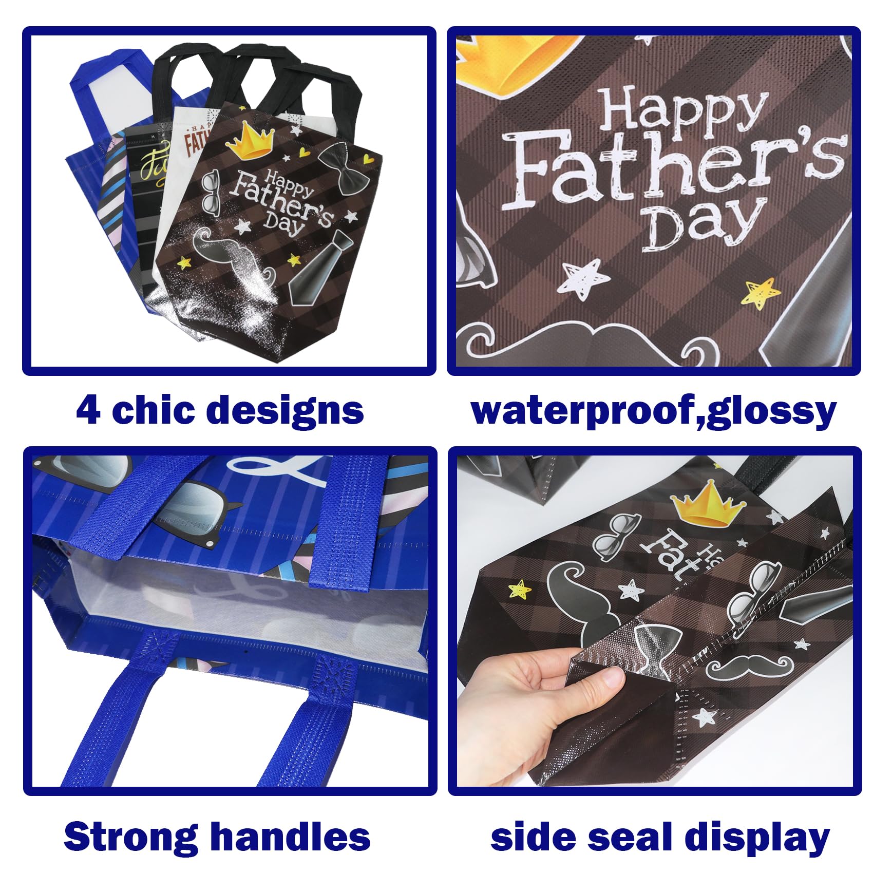 HADDIY Father's Day Tote Gift Bags with Handles,12 Pcs Bulk Non-Woven Love Dad Candy Bags for Gift Wrapping and Happy Father Day Party Favor-9x8.7x4.3 inches