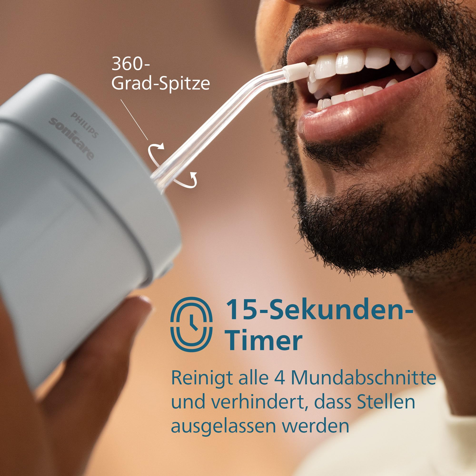 Philips Sonicare Compact Flosser 1000, tragbare Munddusche mit 3 Reinigungsprogrammen, IPX7 wasserdicht, reisefreundlich, Blau, Modell HX3333/24
