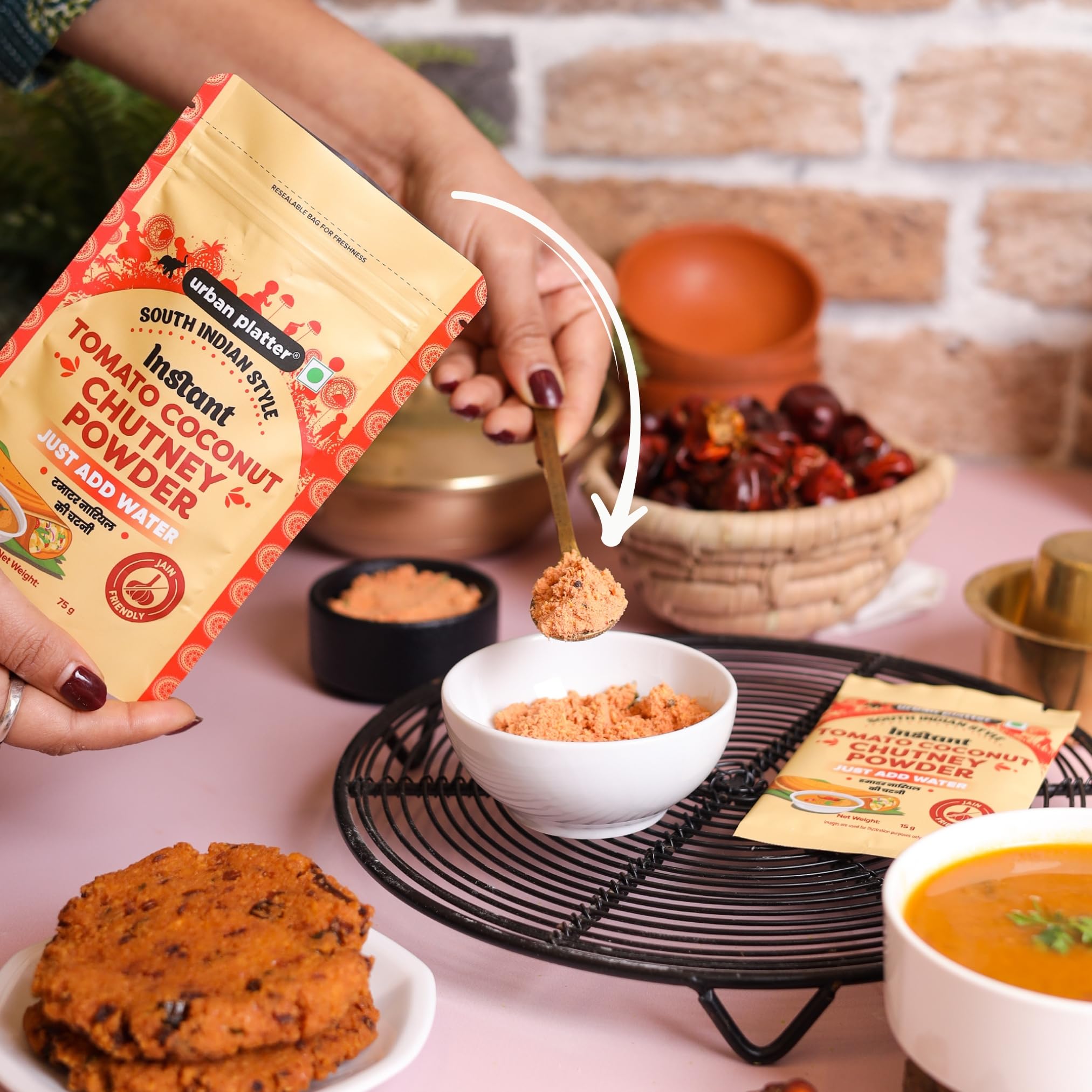 South Indian Style Instant Tomato Coconut Chutney Powder 200G / 7Oz [Nariyal Ki Chutney Just Water]