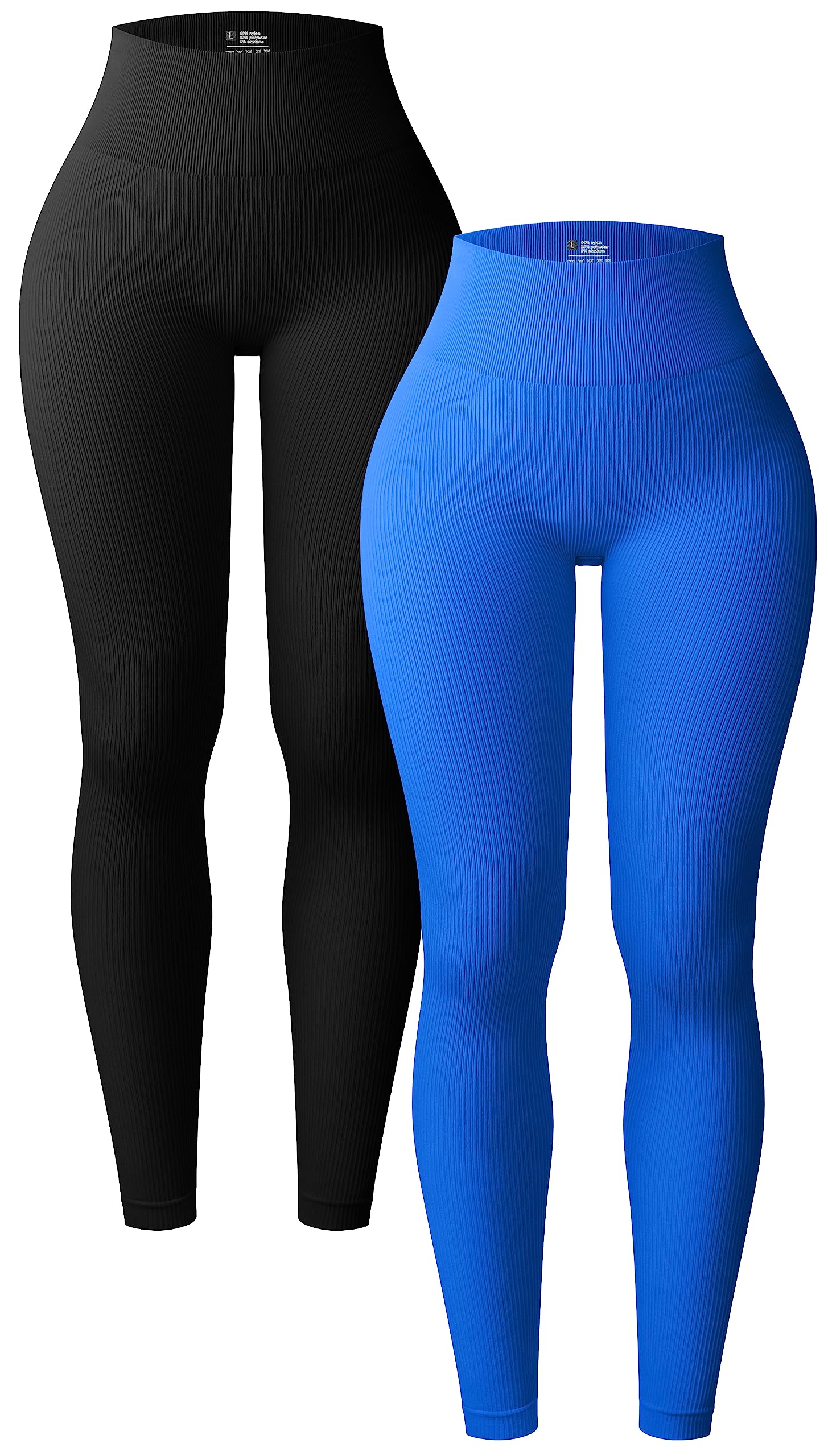 OQQ Women's 2 Piece Yoga Leggings Ribbed Seamless Workout High Waist Athletic Pants