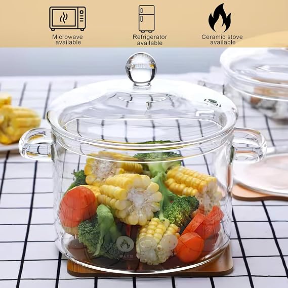 COBKXUEP Borosilicate Glass Pot with Lid,1.5 Liters (50 FL OZ) - Heat-Resistant Glass Pot for Cooking,Milk,Baby Food,and Soup - Safe to Use in Ovens,Microwaves,and Dishwashers