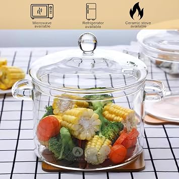 COBKXUEP Borosilicate Glass Pot with Lid,1.5 Liters (50 FL OZ) - Heat-Resistant Glass Pot for Cooking,Milk,Baby Food,and Soup - Safe to Use in Ovens,Microwaves,and Dishwashers