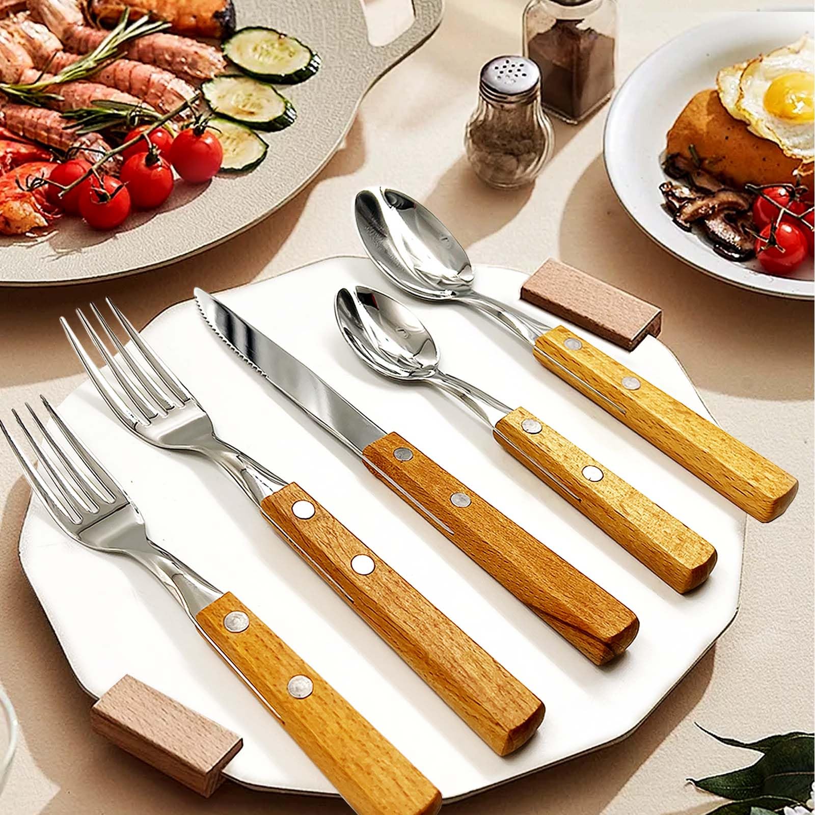 Daily Treasures Juego de Cubiertos con Mangos de Madera, 30 Piezas Acero Inoxidable para 6 Personas, Set Cubiertos Palisandro Premium - Hogar, Cocina, Bares