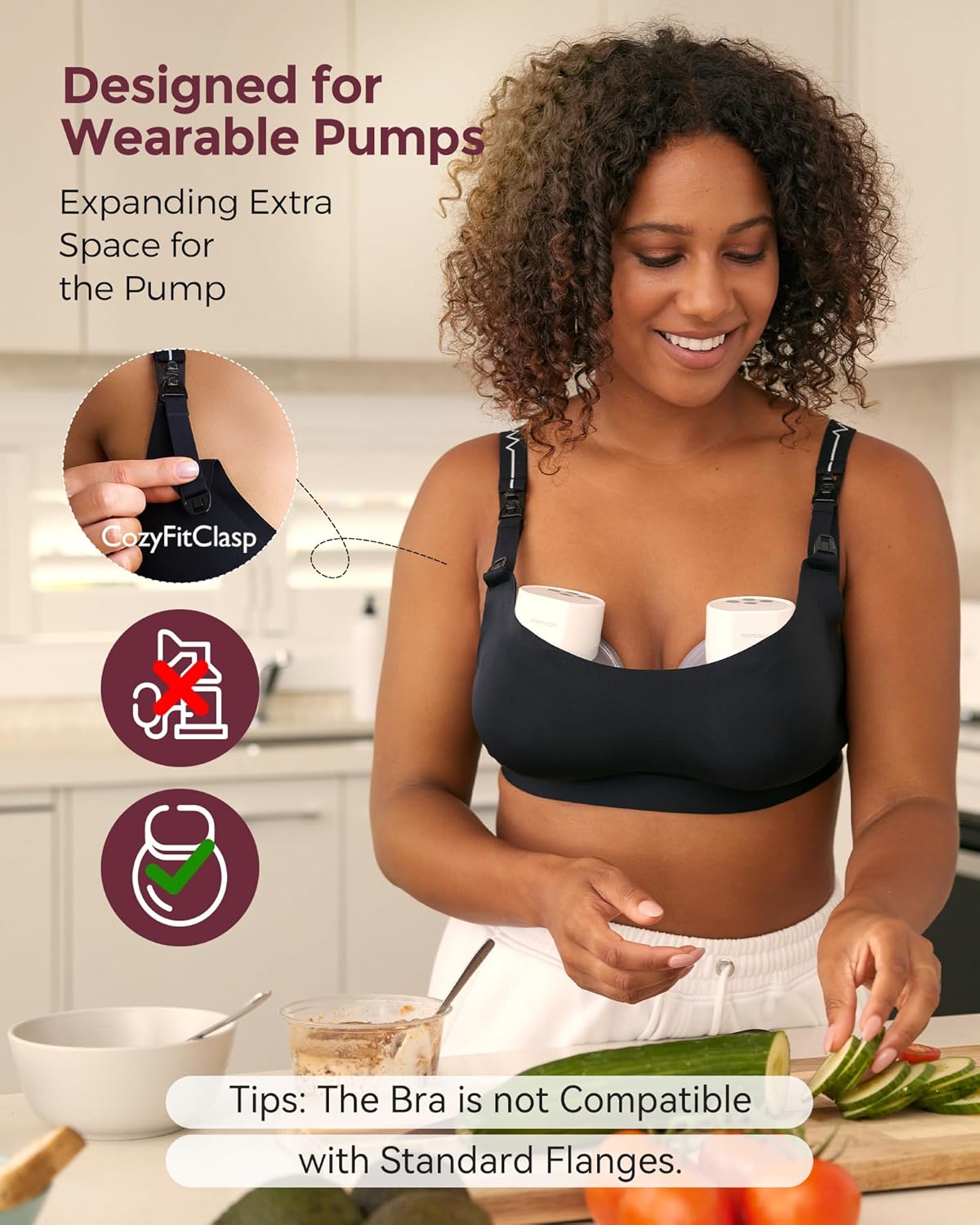 Momcozy Pumping Bra for Wearable Breast Pump, Nursing & Pumping Bra in One, Hands Free Pump Bra Suitable for M5, S12 Pro, etc - Image 2