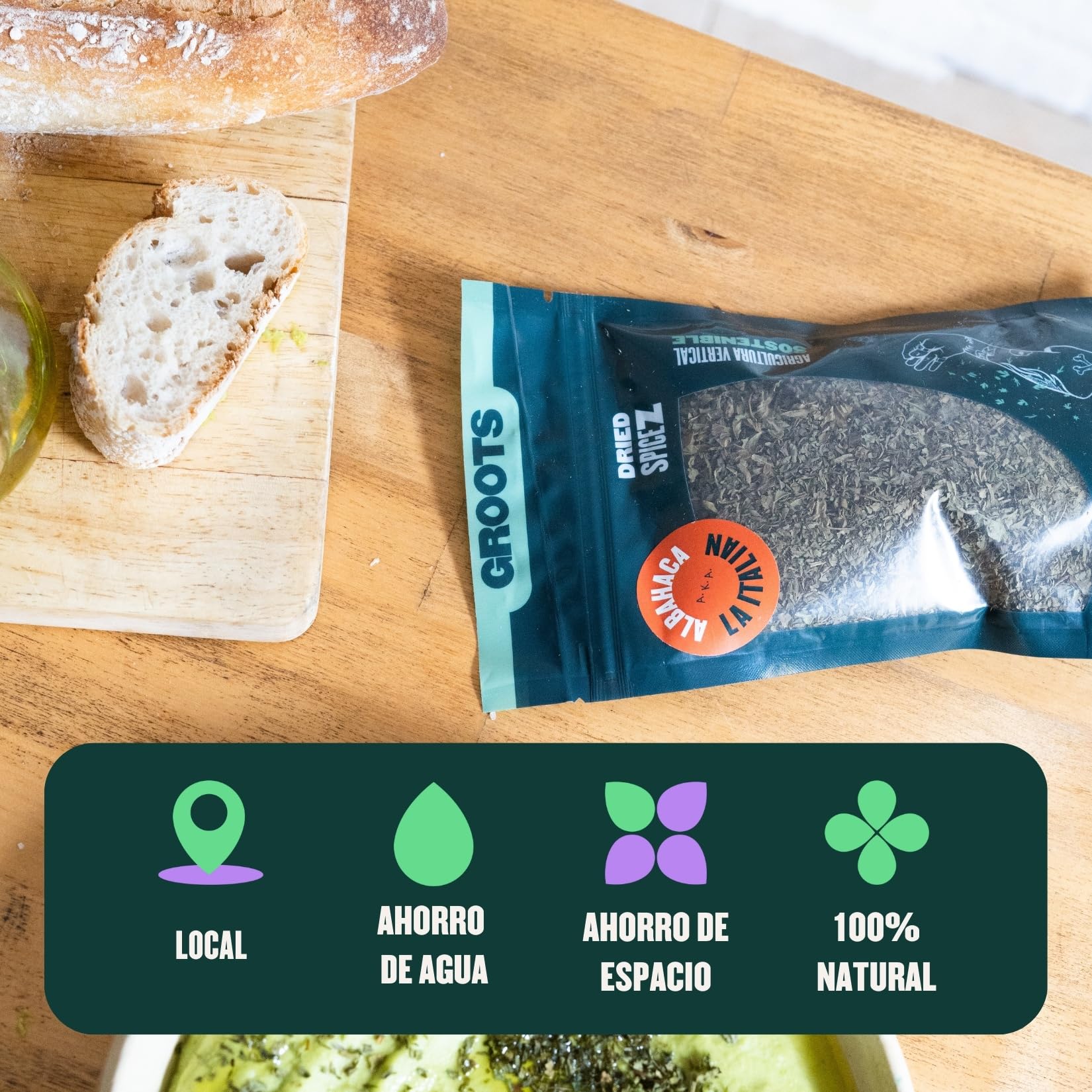 Groots SpiceZ - Albahaca Seco - 50 g - Especias para Sazonar tus Comidas - Condimento Ideal de Cocina - Hierba Aromática - Cultivo Vertical sin Tierra