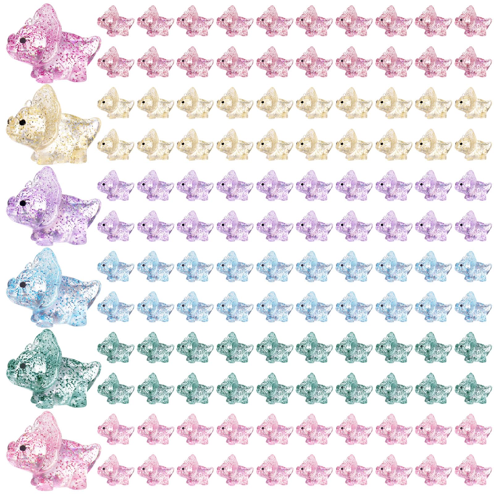 Kigley 120 Pcs Glitter Mini Dinosaur Figures Glitter Resin Mini Animals Tiny Miniature Dinosaur Toys Bulk Small Miniature Figurines to Hide for Garden Aquarium Decor