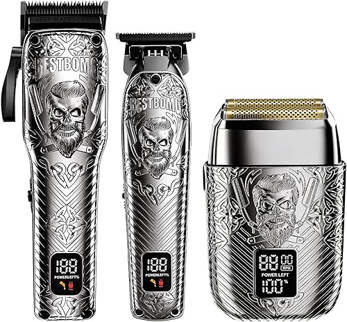 Kit y juegos de cortapelos y recortadores de barba y afeitadoras eléctricas para hombre, kit de corte de metal con batería de larga duración para