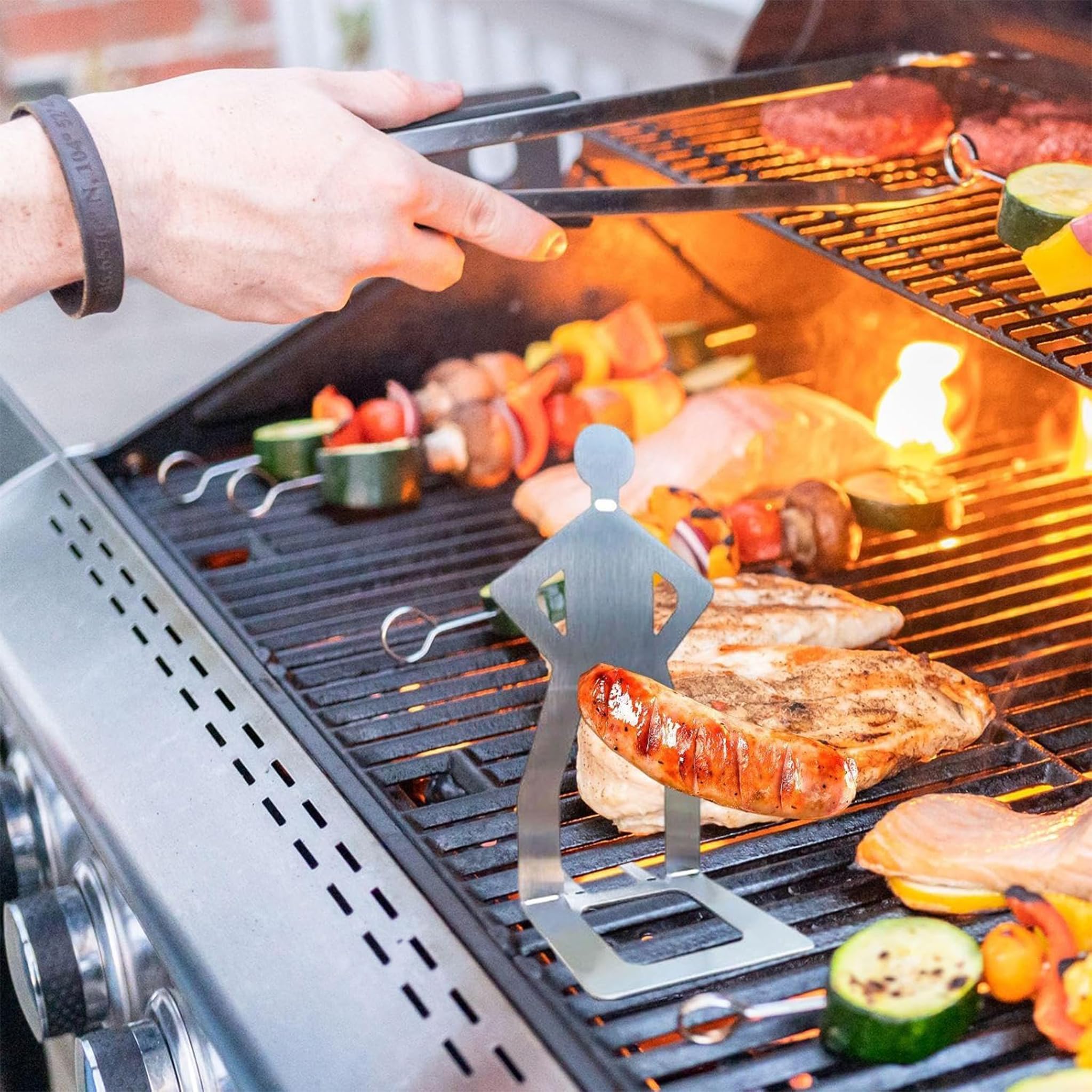 Portasalsicce grigliate 2 Pezzi, Porta-Hot Dog e spiedini per Kebab in Acciaio Inox - Accessori per Barbecue e Gadget per griglia, Regali per la Festa delle Salsicce per Uomini