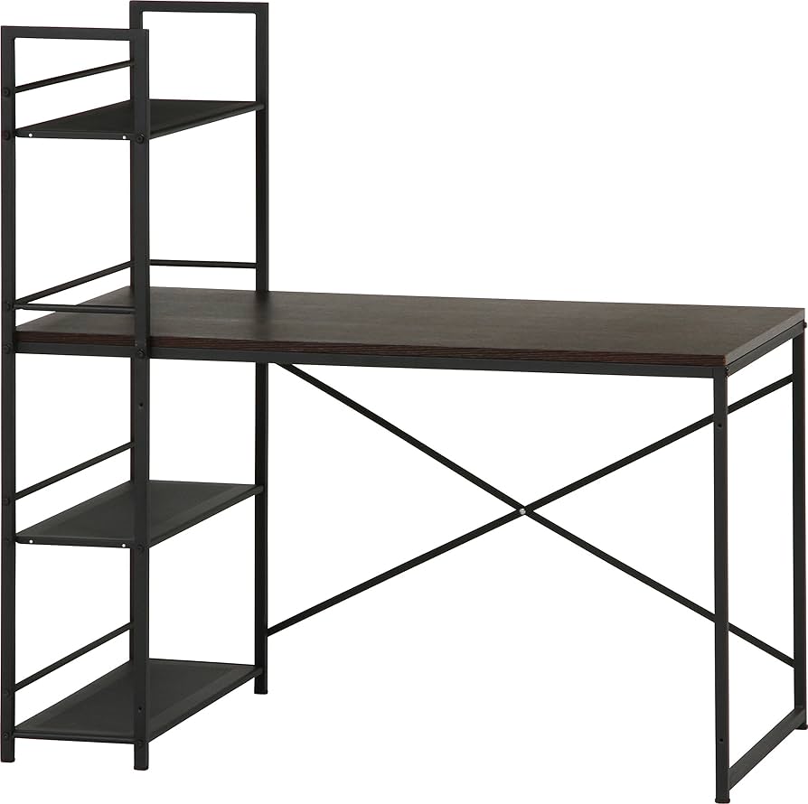 【新品・送料無料】ラック付きデスク ルール 奥行64cm ダークブラウン Amazon|不二貿易 ラック付きデスク ルール 幅120.5×奥行64cm