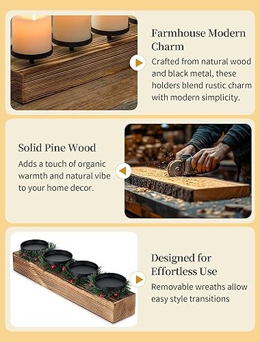 Miniatura 7 de Romadedi Portavelas de granja para centro de mesa, portavelas de madera de pino rústico para pilar, comedor, centros de mesa, chimenea, mantel de