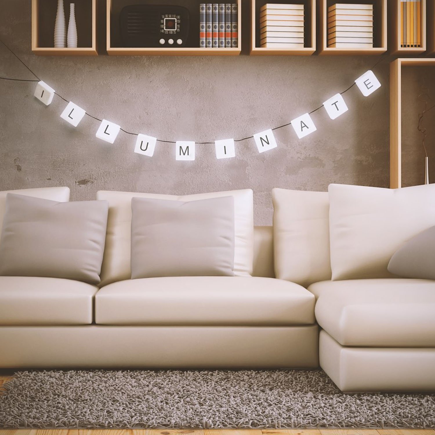 Sentik® 210cm Personalised Scrabble Light Letters Hanging Rope String Fairy Lights LED with 60 Reusable Letter Stickers