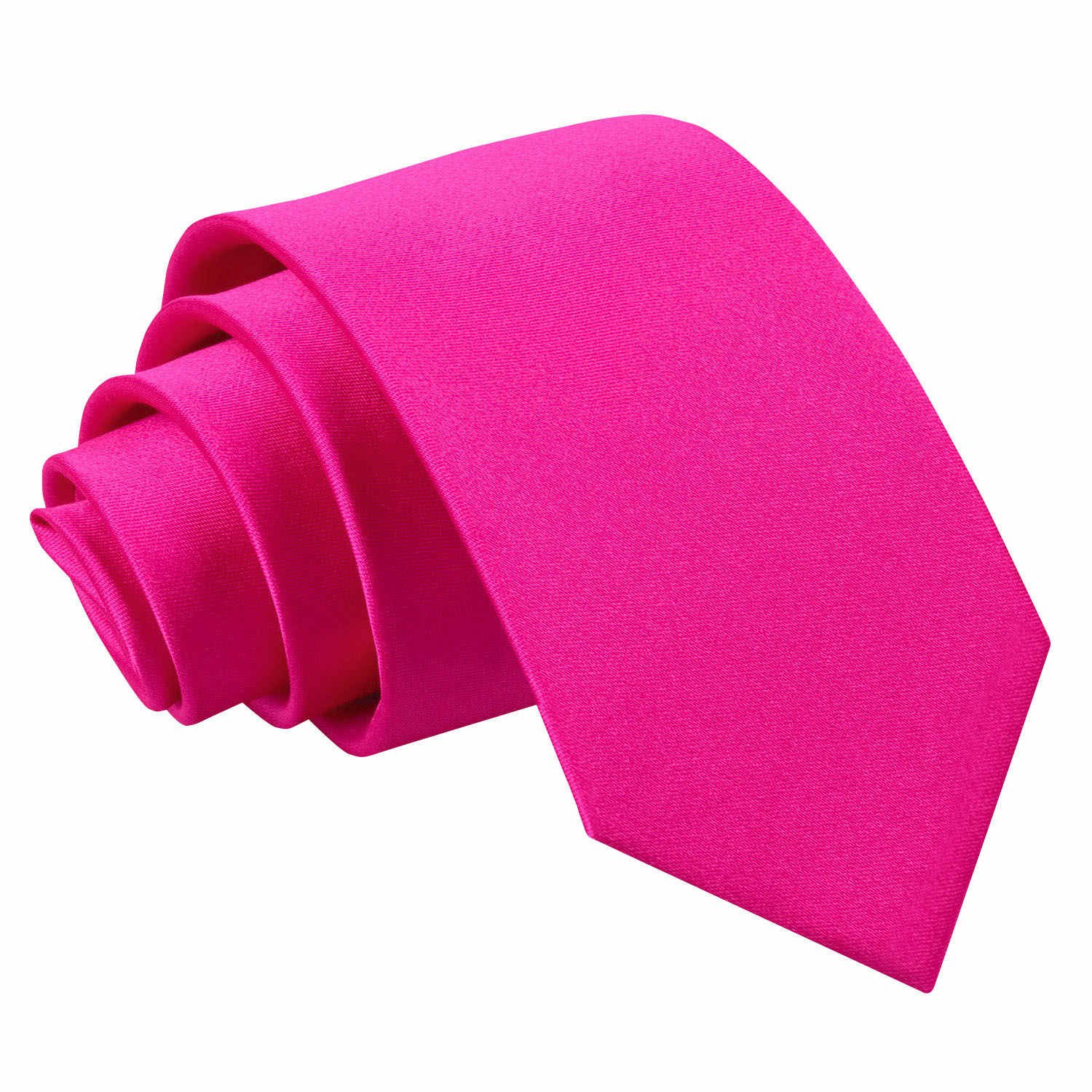 DQT Mens Plain Satin Tie – Wedding, Business & Formal Necktie - Hot Pink Slim 7cm