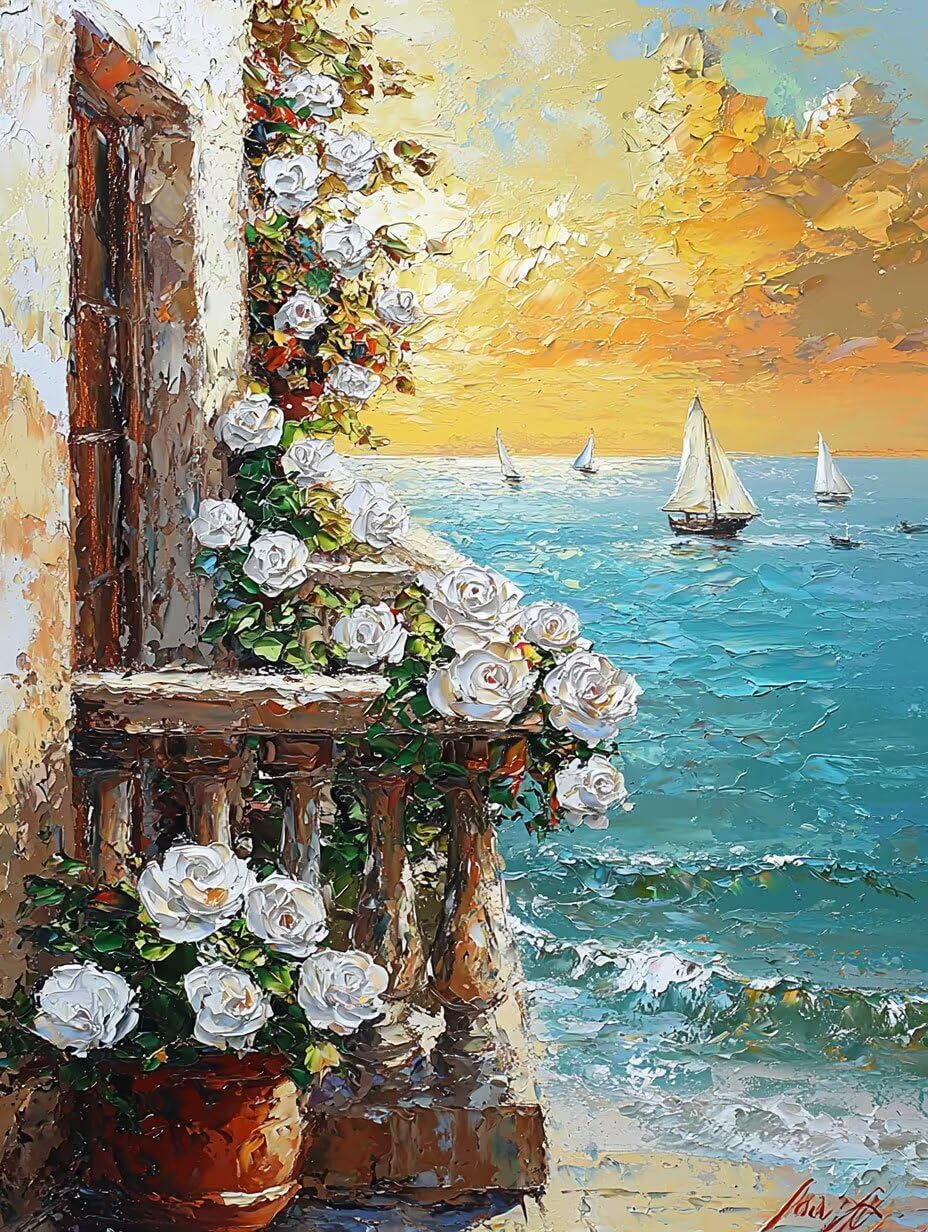 WEISHIWE Vista marina Dipingere con i Numeri per Adulti, 70x90cm a-293 | Pittura a Olio Kit, fai da te Quadri da Dipingere Numerat, Adulti Bambini Hobby Creativi,Pittura Adulti Decora la Casa Regalo