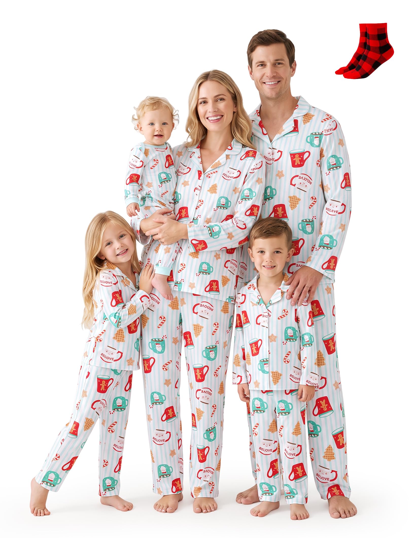 PATPAT Family Matching Christmas Pajamas, Button Down Pjs for Family Christmas Party Long Sleeve Lounge Sets