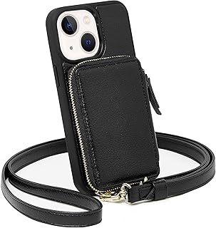 ZVE iPhone 15 Plus Crossbody Wallet Case, Card Holder Phone Purse for Women, RFID Blocking Zipper Leather Cover Gift with ...
