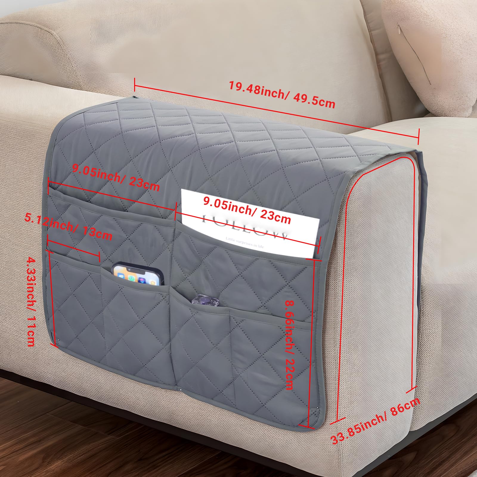 NiCoLa Armrest Covers for Sofa Grey Chair Arm Covers, Washable Armchair Arm Covers with 6 Pockets for Sofas Recliner Chair, Armchairs - Image 4