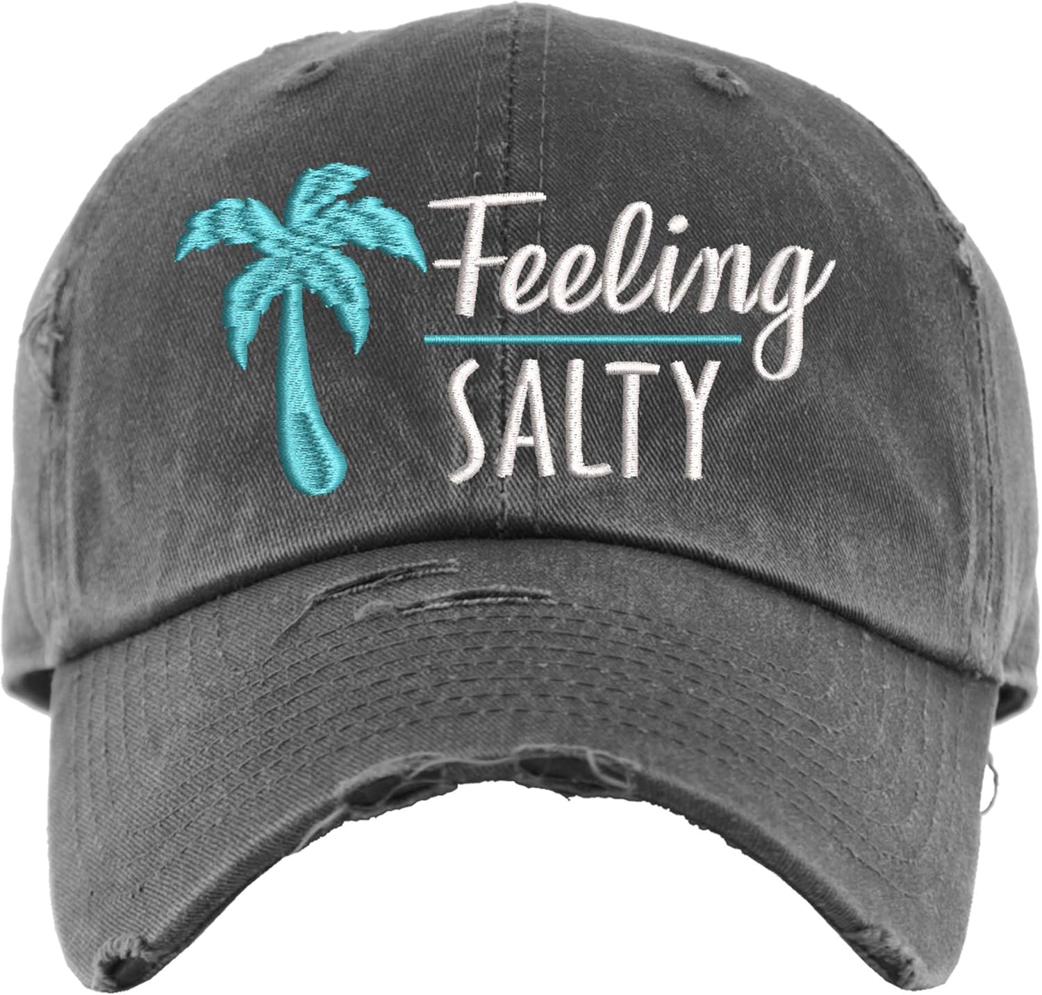 Feeling Salty Hat | Distressed Baseball Cap or Ponytail Hat | Fun Beach Hats for Women