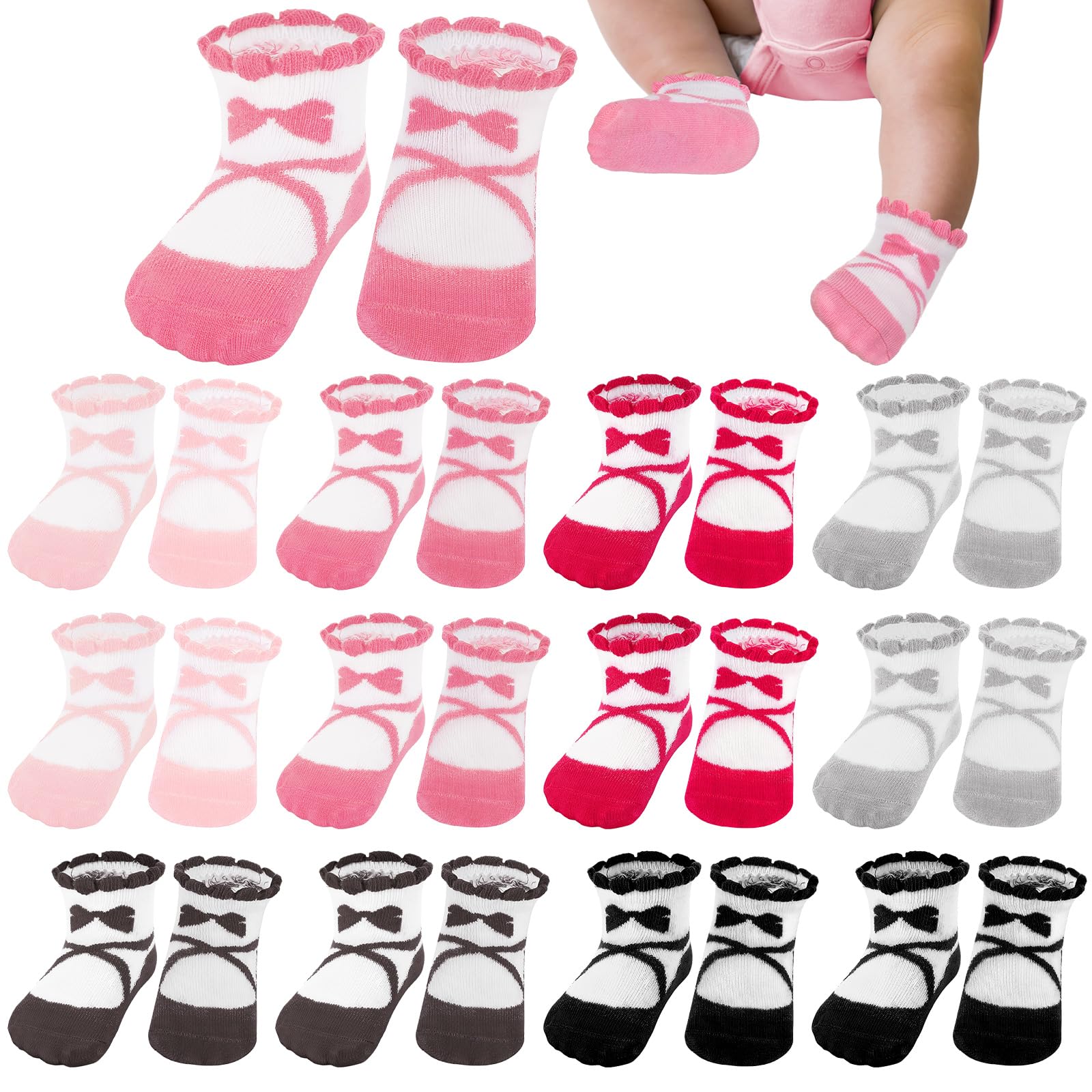 Toulite Lot de 12 paires de chaussettes prématurées en coton pour bébés filles et garçons prématurés - Style ballet - Taille unique, Style de ballet, taille unique