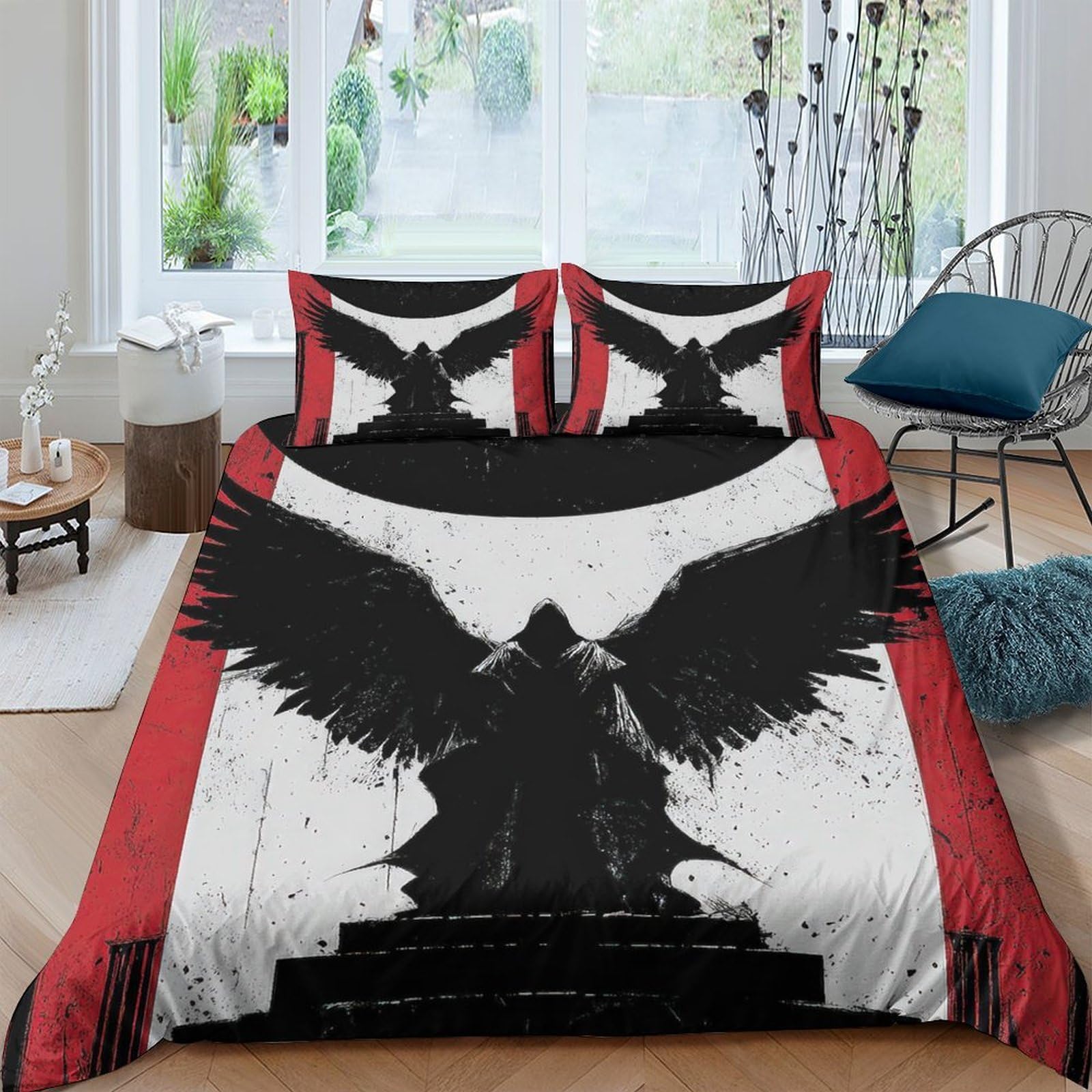 Ctjqhvkz Style-6 3D Printed Black Angel Wings Fitted Sheet Microfiber Red Art Bed Sheet For Bedroom Decor Mattress Protection Single（135X200cm）