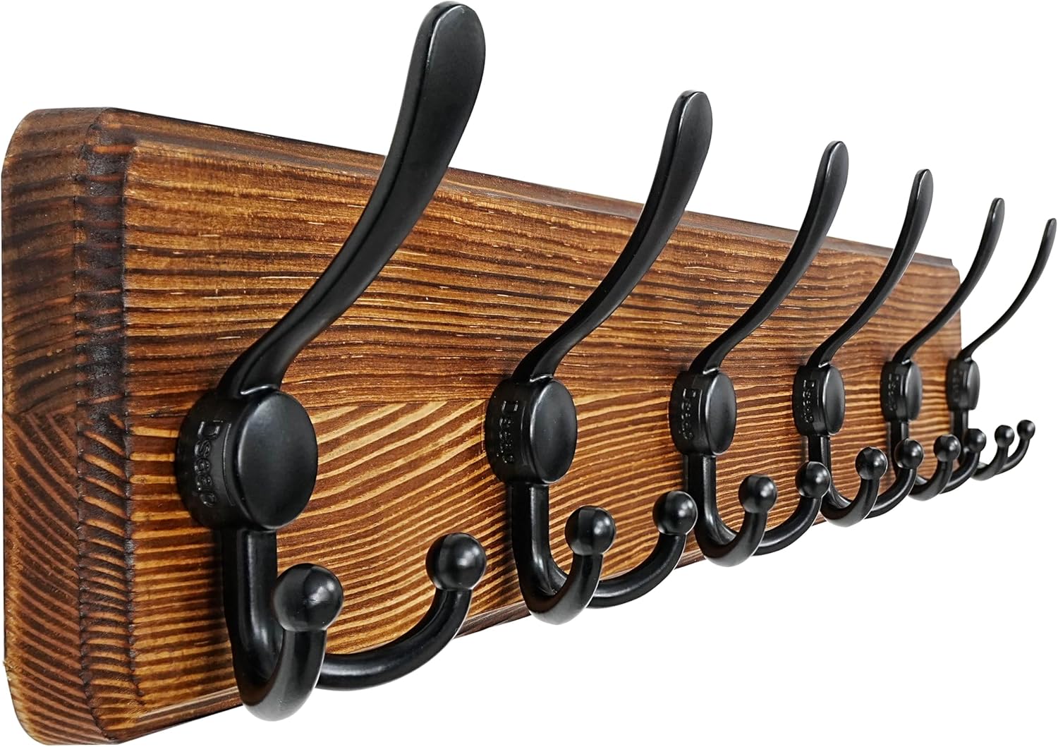 Dseap Coat Rack Wall Mounted - 24" Long 6 Tri Hooks, Heavy Duty Wooden Wall Coat Hanger Coat Hook for Clothes Hat Jacket Clothing, Natural and Black