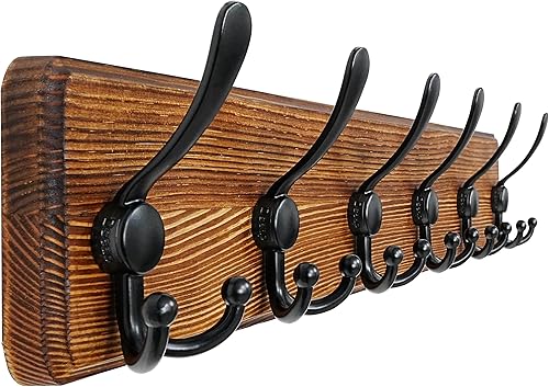 Miniatura 22 de Dseap Perchero de pared – Resistente 38-1/4 pulgadas de largo, con 10 tri-ganchos personalizados reforzados, colgador de pared de madera maciza para