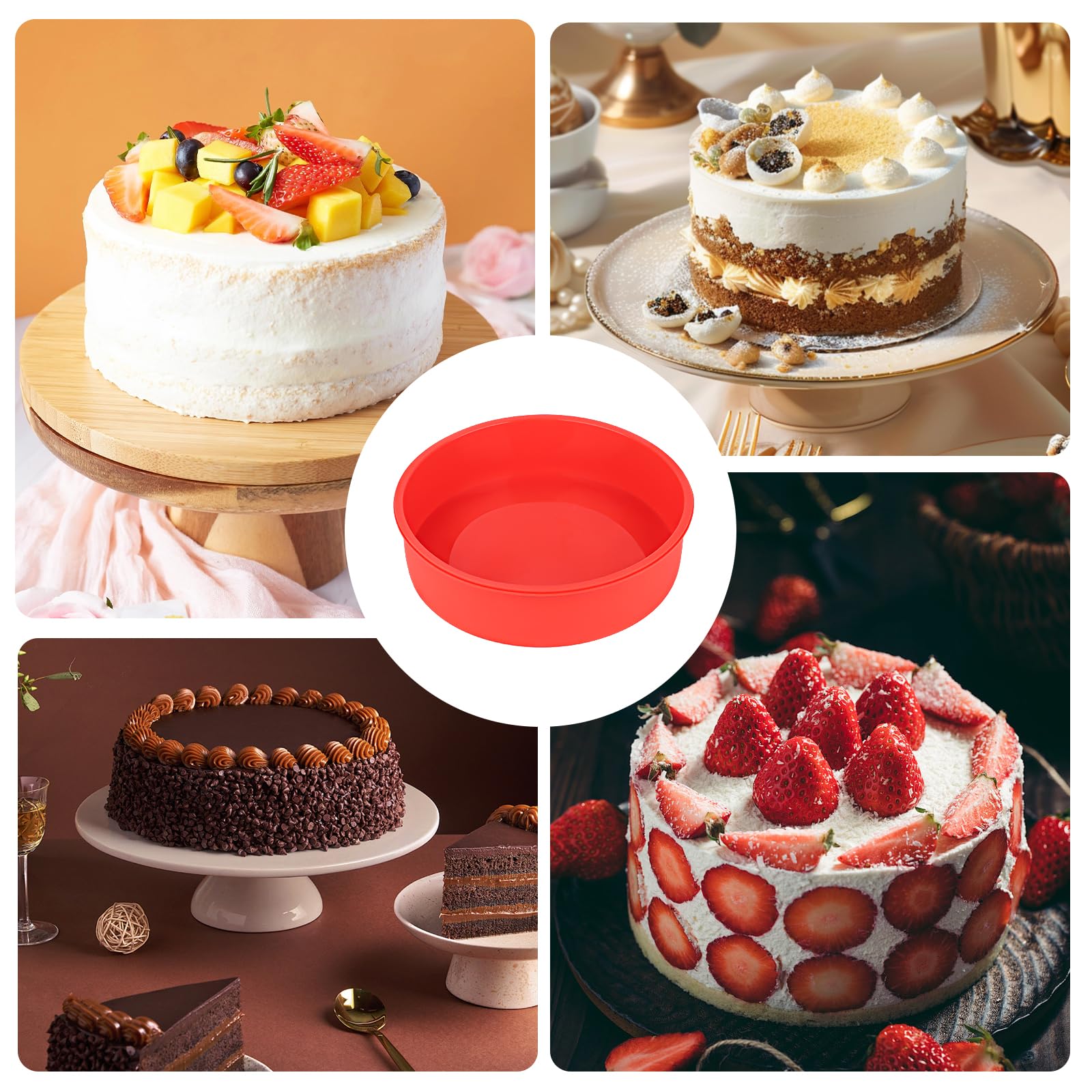 2 Stampi Per Torte In Silicone Rotondi 20cm - Antiaderenti, Per Forno E Microonde, Senza BPA, Rosso - Foto 12