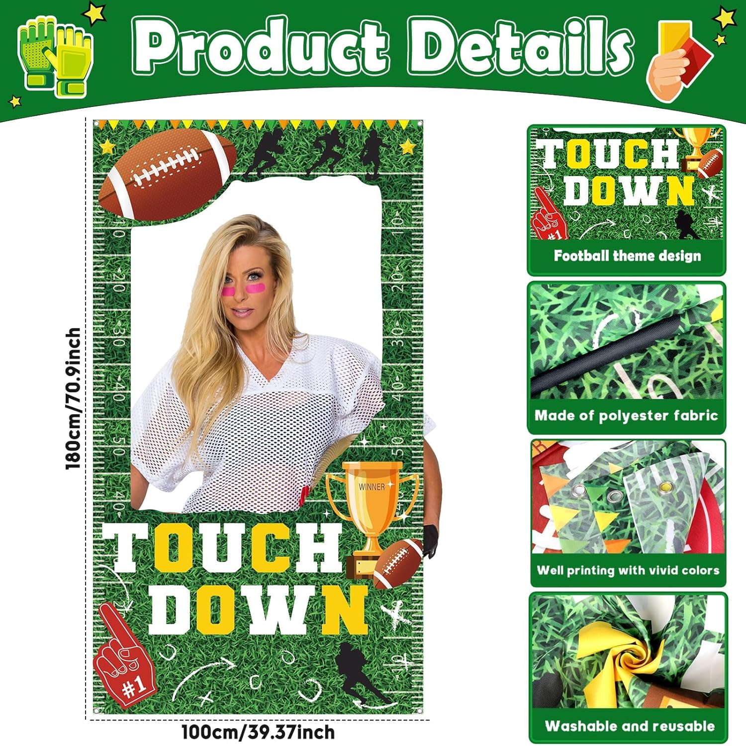 Football Party Decorations Football Theme Photo Booth Props Footballs Game Banner Sport Theme Picture Frame Touchdown Backdrop for 2026 Sport Photography Party Favors Supplies 3x6ft (Polyester Fabric) - Image 2