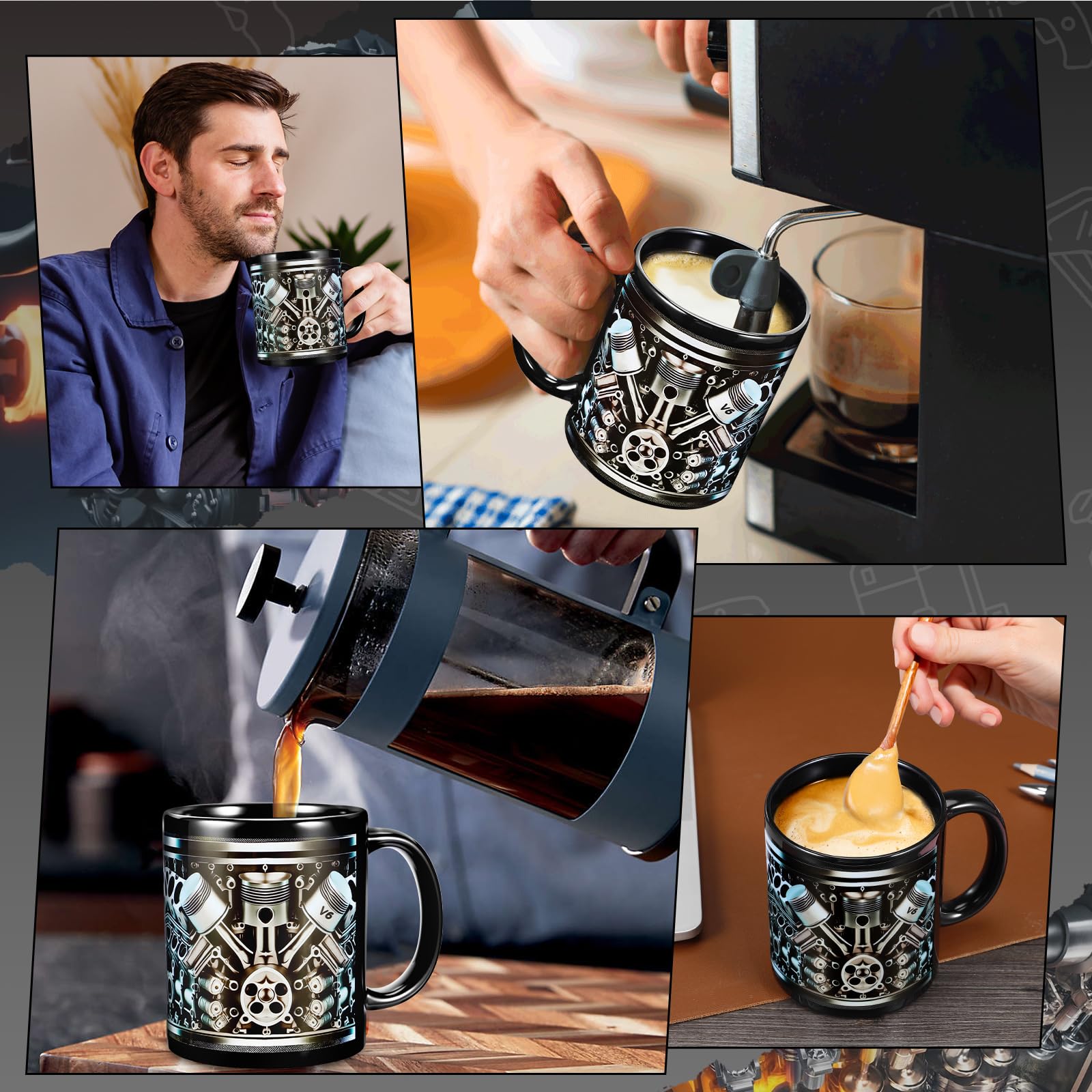 Tazza da caffè in ceramica marmorizzata con coperchio, tazza da caffè e cucchiaio in ceramica, set regalo tazza da caffè da uomo, tazza da caffè da donna alla moda (nero 1)