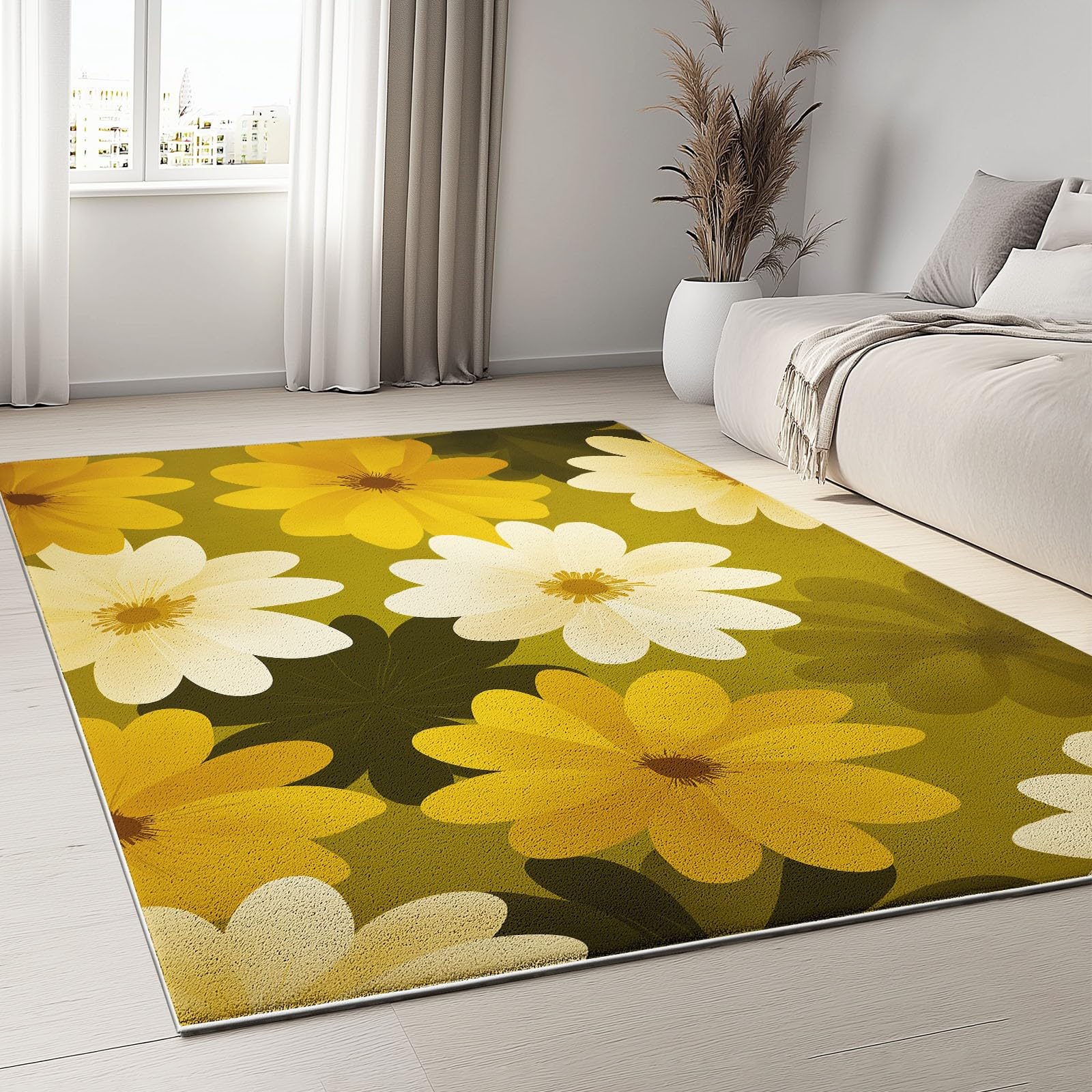 Générique Dywan do salonu 180 x 240 cm styl retro miękki antypoślizgowy dywan do sypialni, biegacz zmywalny wiejskie kwiaty rośliny, mata podłogowa do biura, łazienki, jadalni, pokoju zabaw