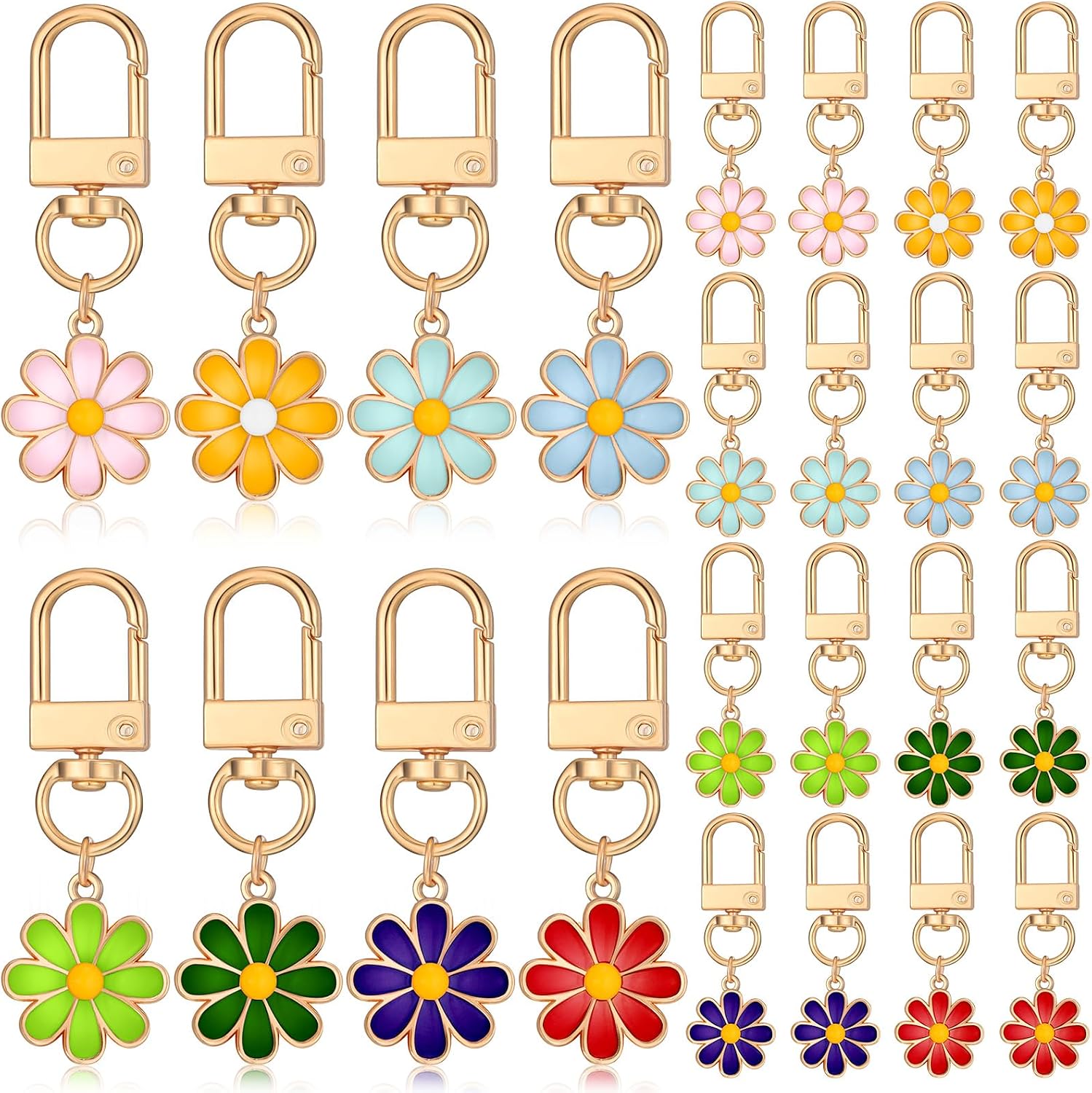 Landical 24 Pcs Summer Floral Keychain Bulk Boho Purse Charms Daisy Cherry Key Rings for Handbags Accessory for Women