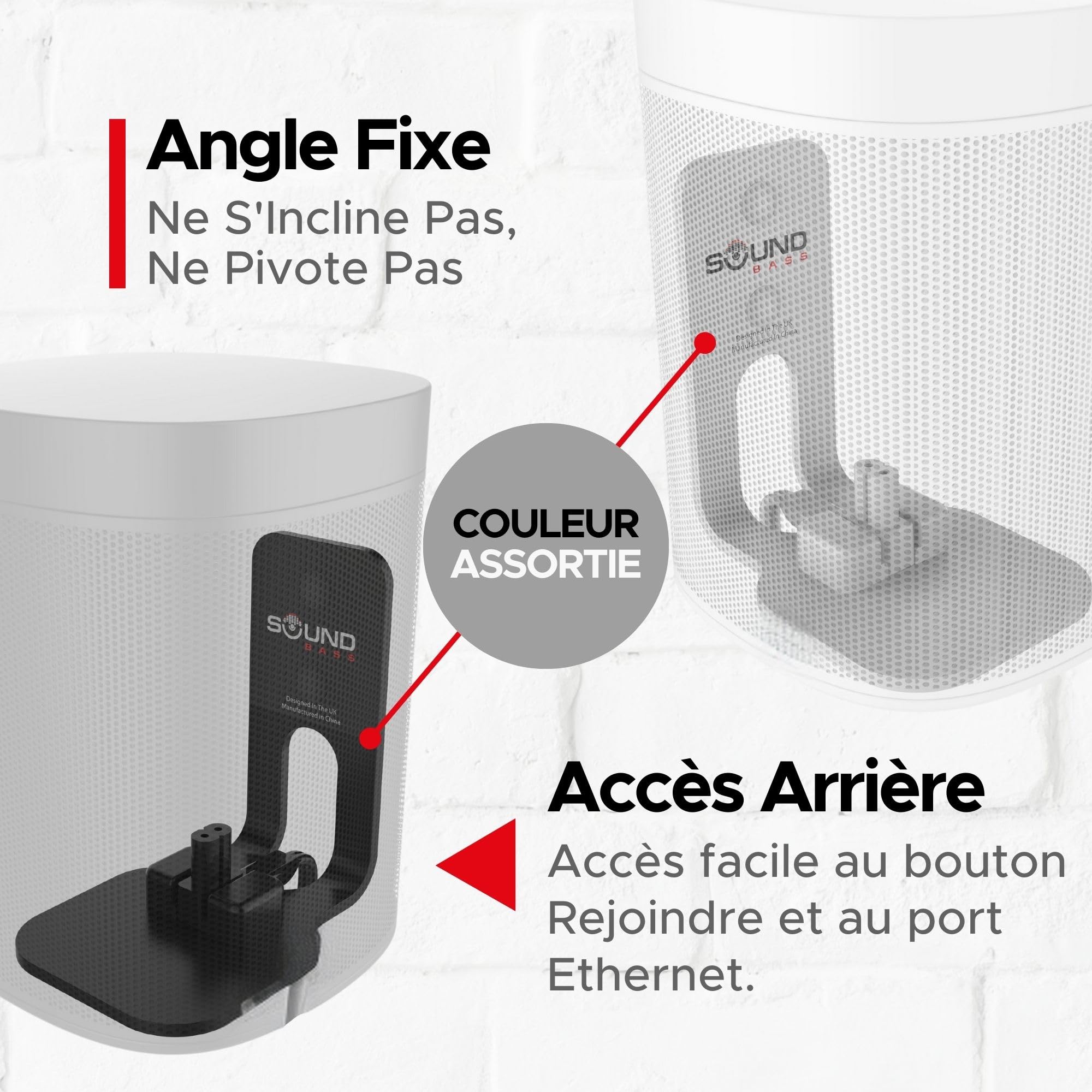 ONE, ONE Gen 2, ONE SL & Play:1 Support de Montage Mural, Noir, Compatible avec Les Haut-parleurs Sonos ONE, ONE Gen 2, ONE SL & PLAY1