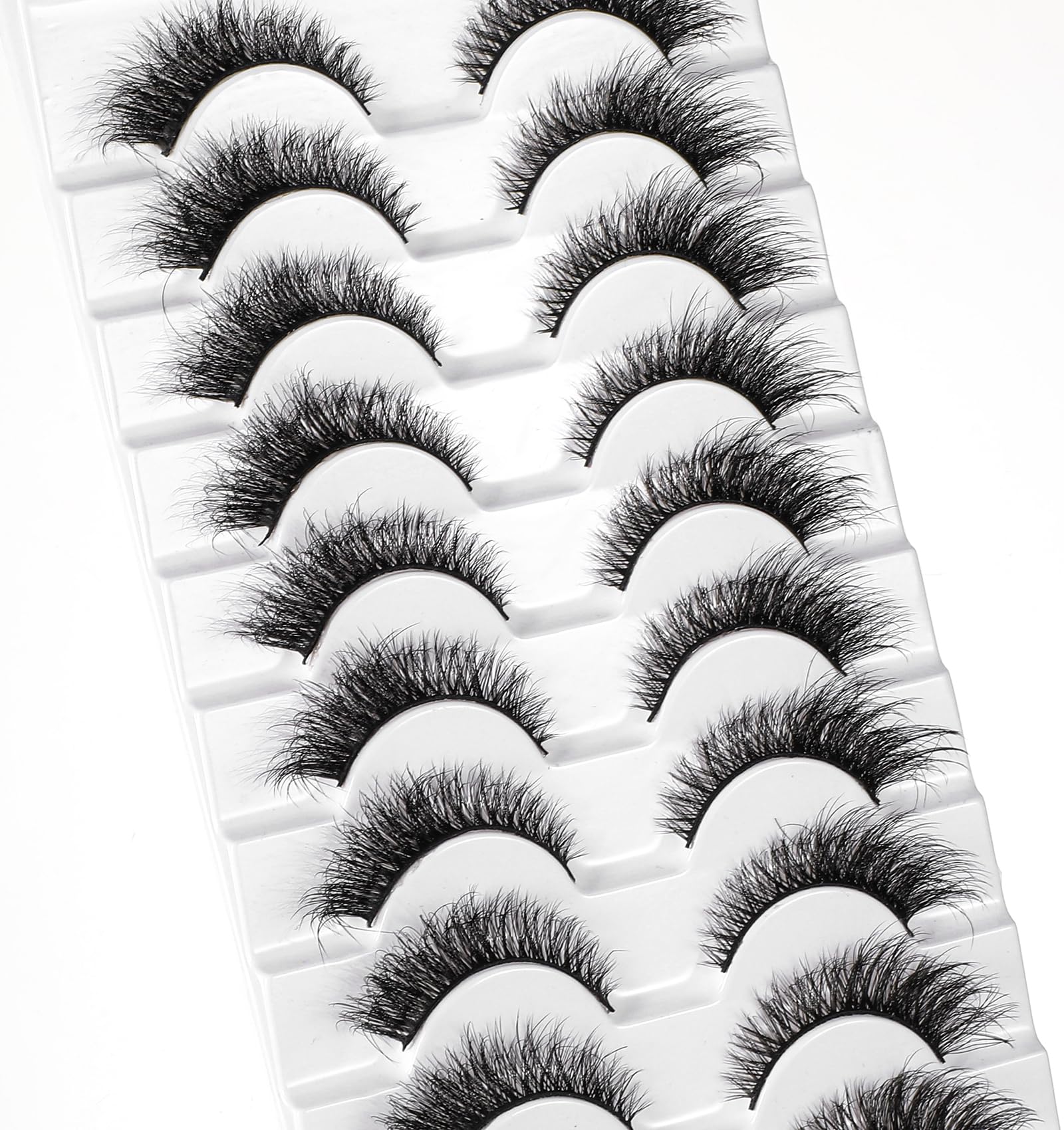 10 Pairs Cat Eye Lashes Wispy Natural Look False Lashes Clear Band Lightweight Reusable Perfect for Daily Cat